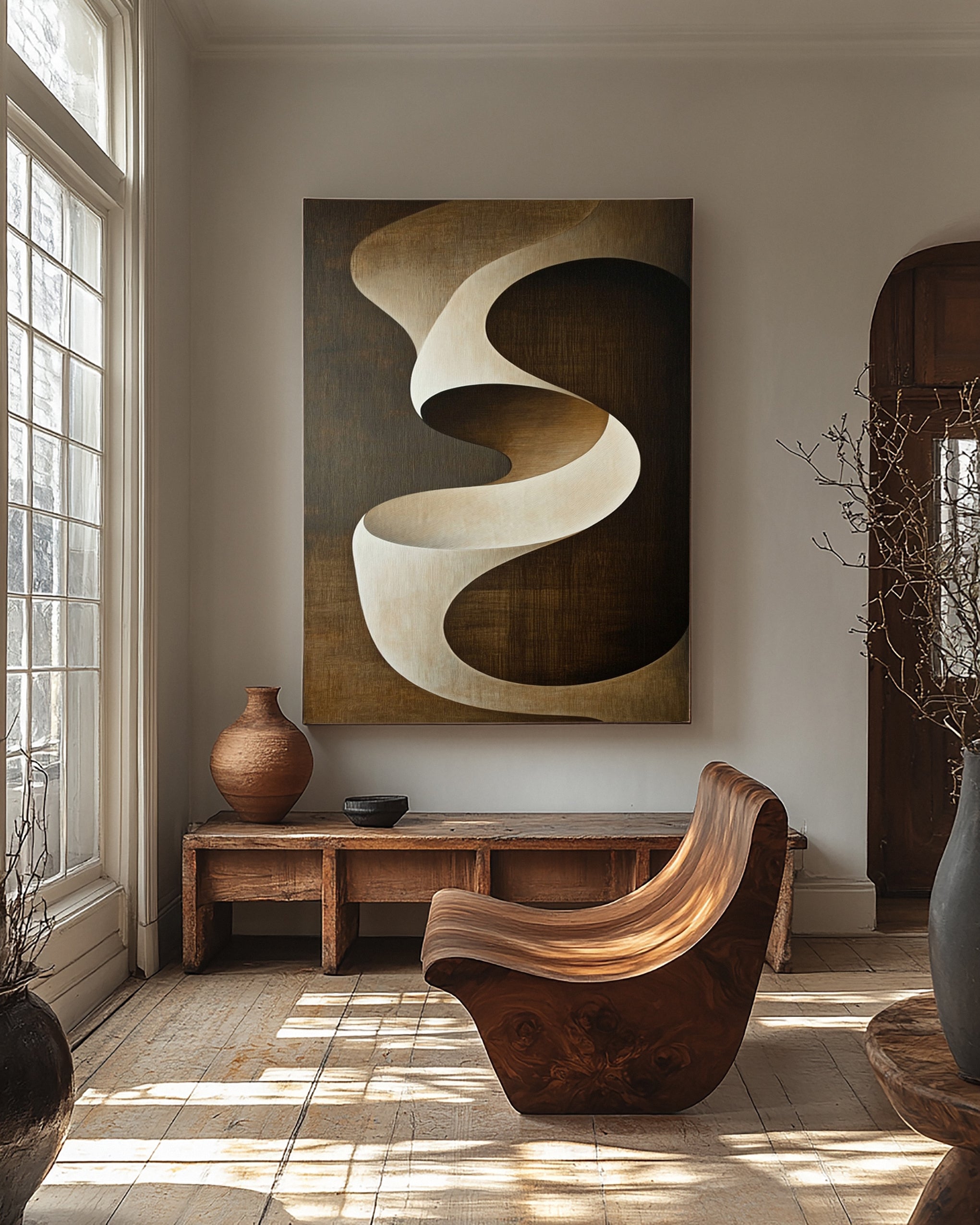 Ascending Curve: Dynamic Abstract in Earthy Tones #BGA 212