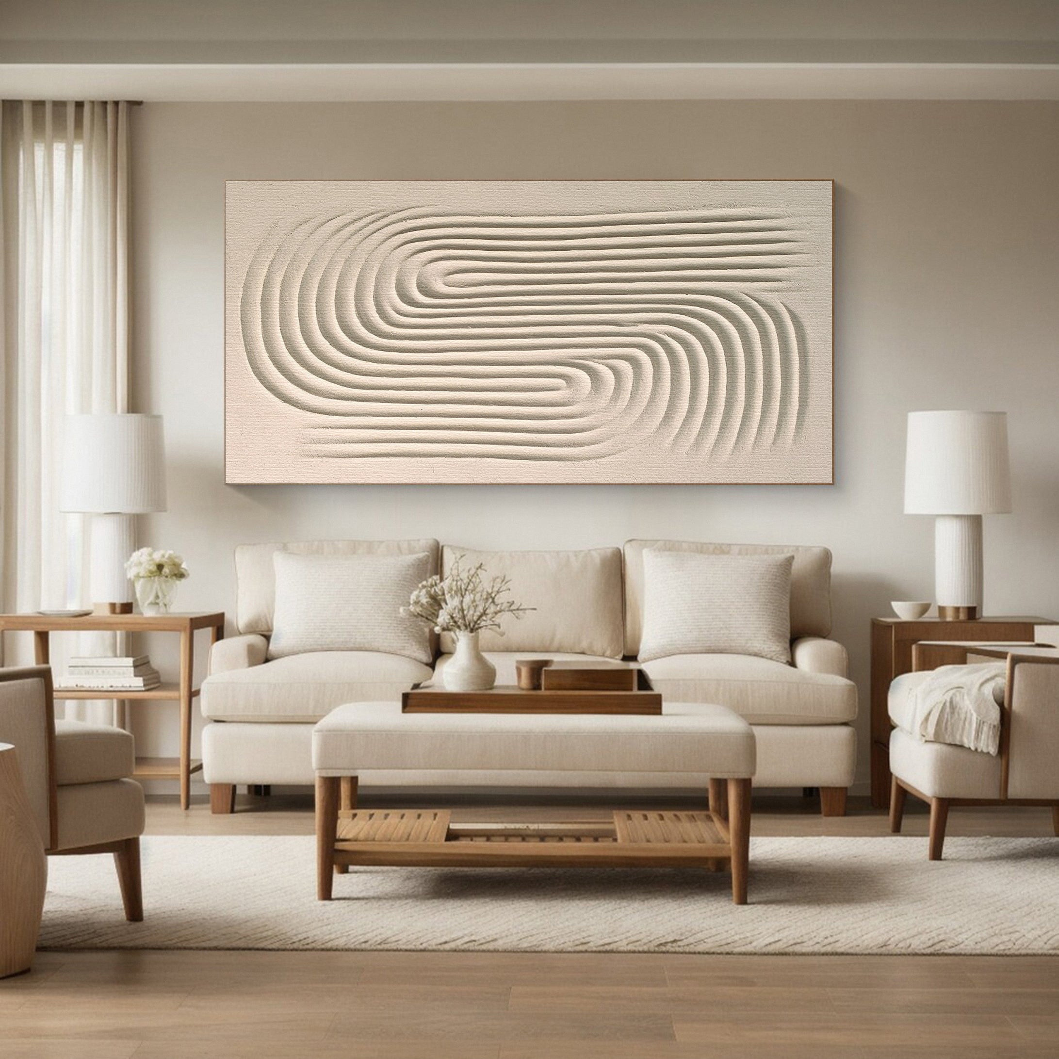Minimalist Neutral Canvas with Textured Concentric Waves #BGA 226