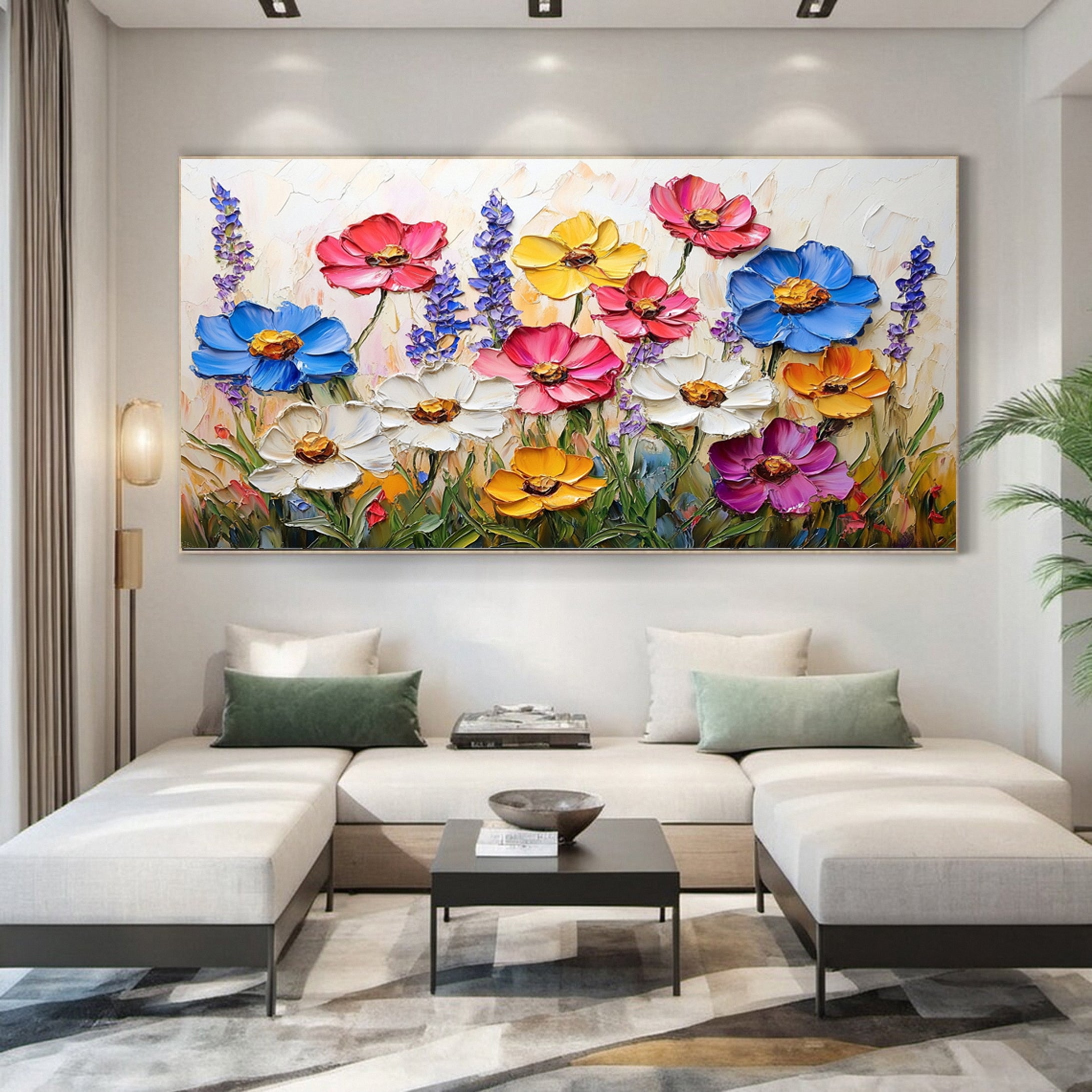 Colorful Lotus Blossom Canvas Art Hand-Painted Floral Wall Decor #FT 062