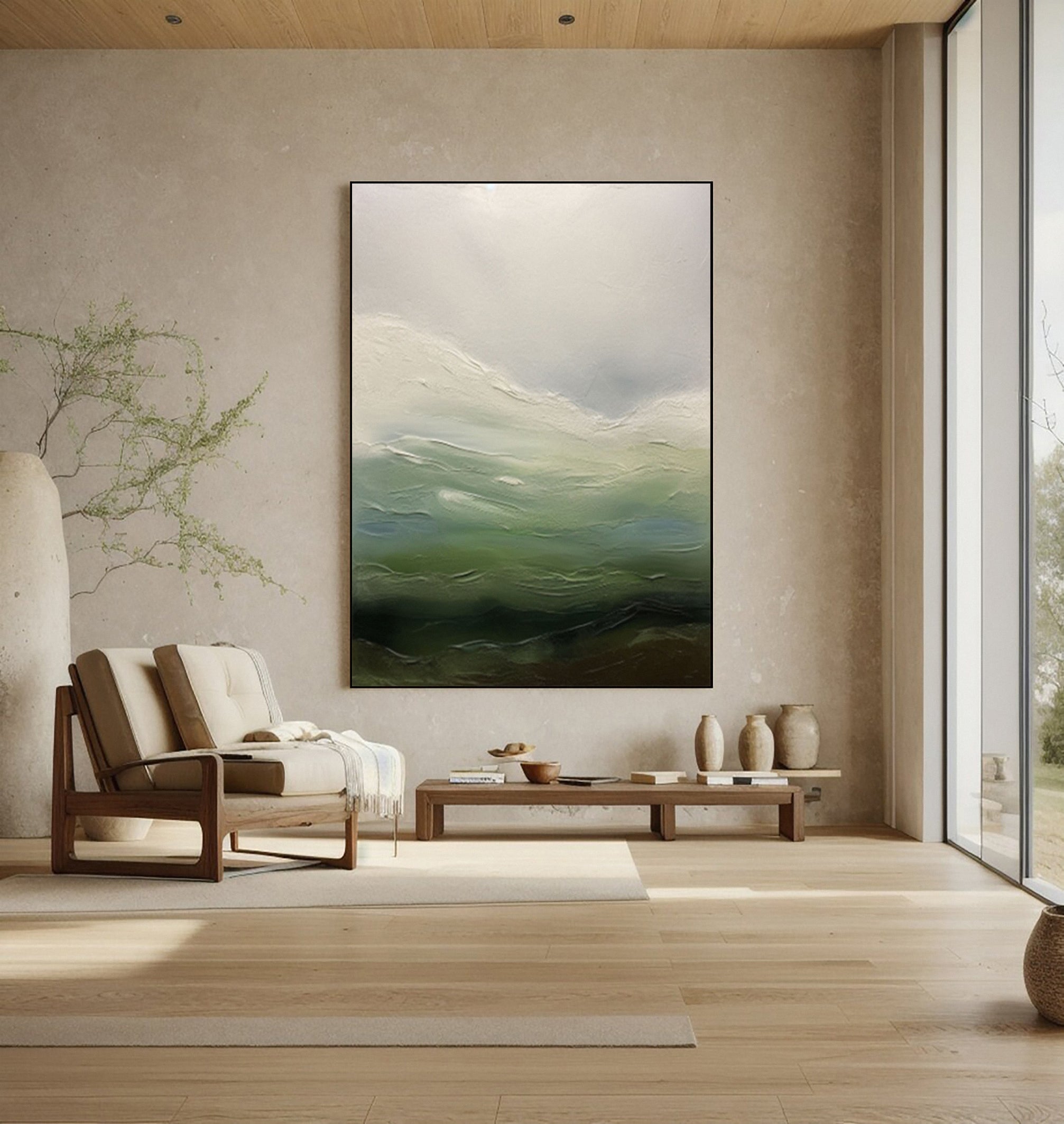 Contemporary Abstract with Blended Greens, Blues, and Whites #BGA 251