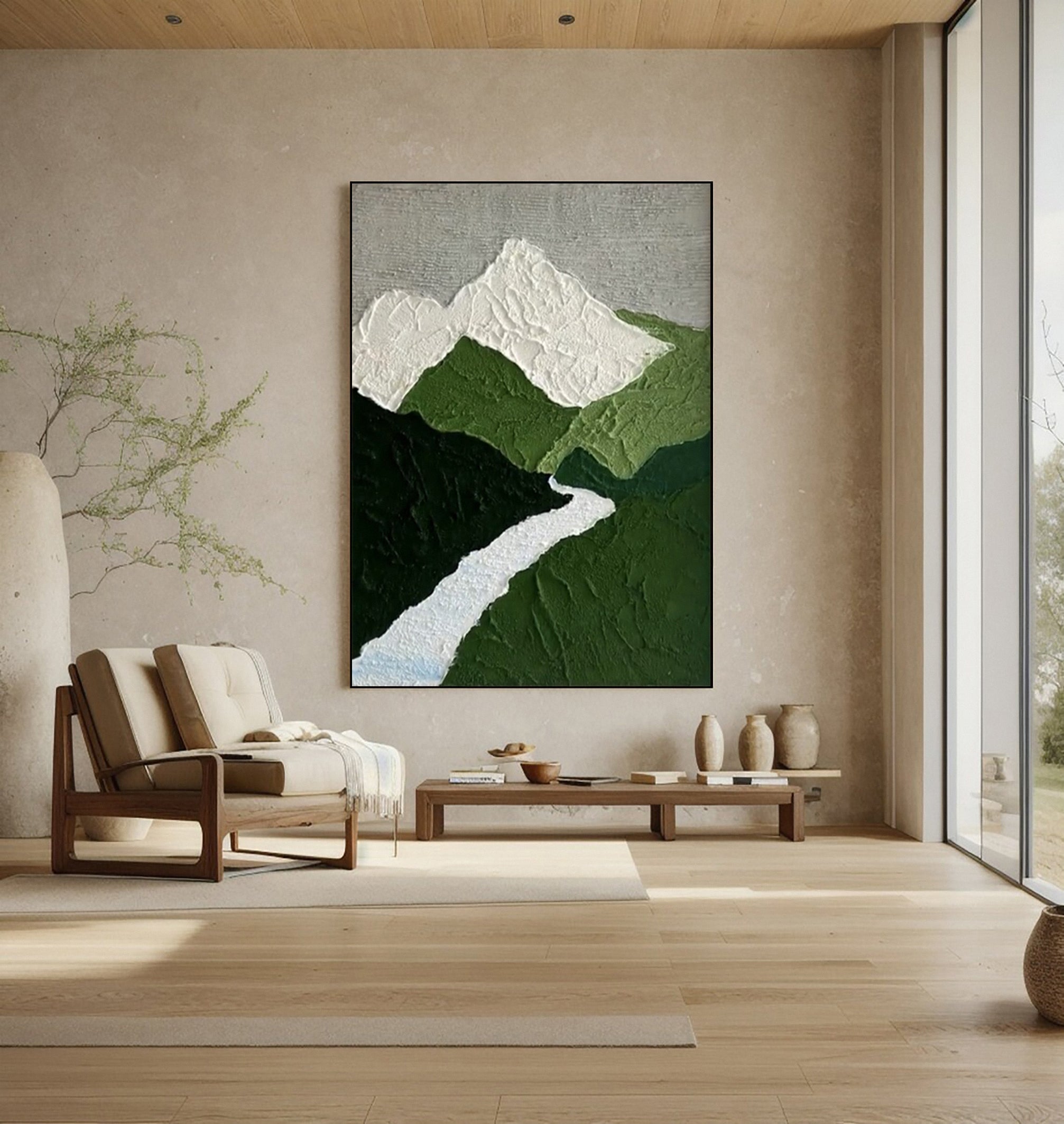 Abstract Canvas with Texture Evoking Peaks, Valleys And River #BGA 273