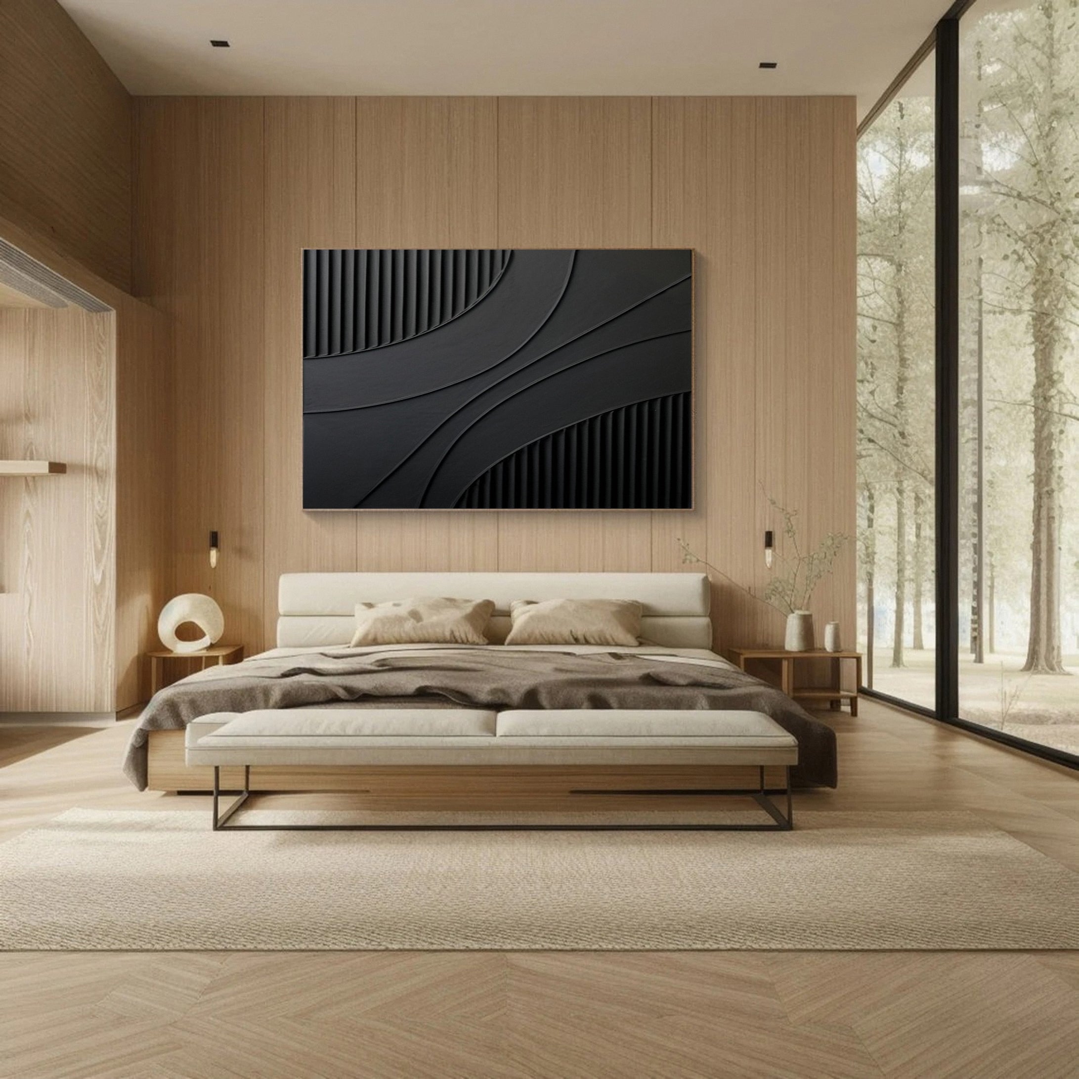 Large Black Art with Sculpted Lines and Overlapping Shapes #BGA 247