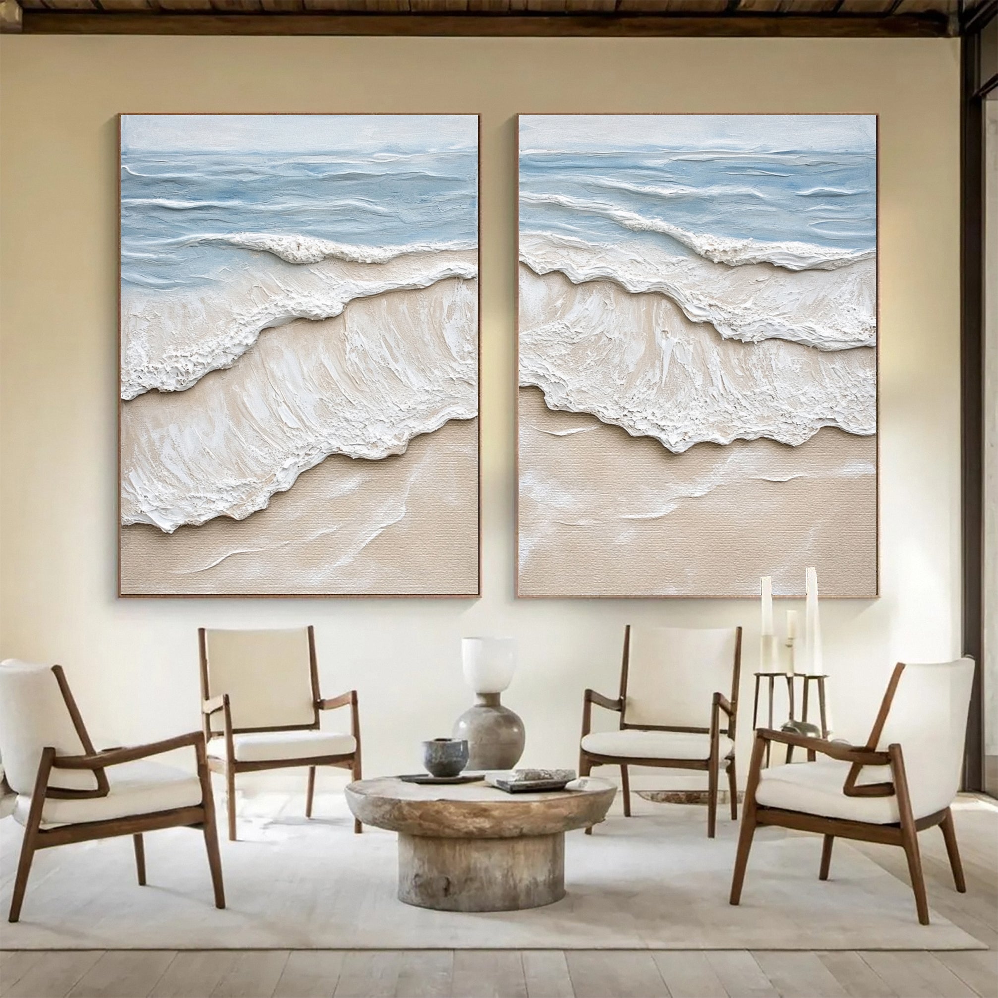 Minimalist Textured Art of Gentle Waves Meeting the Sand #BGA 275
