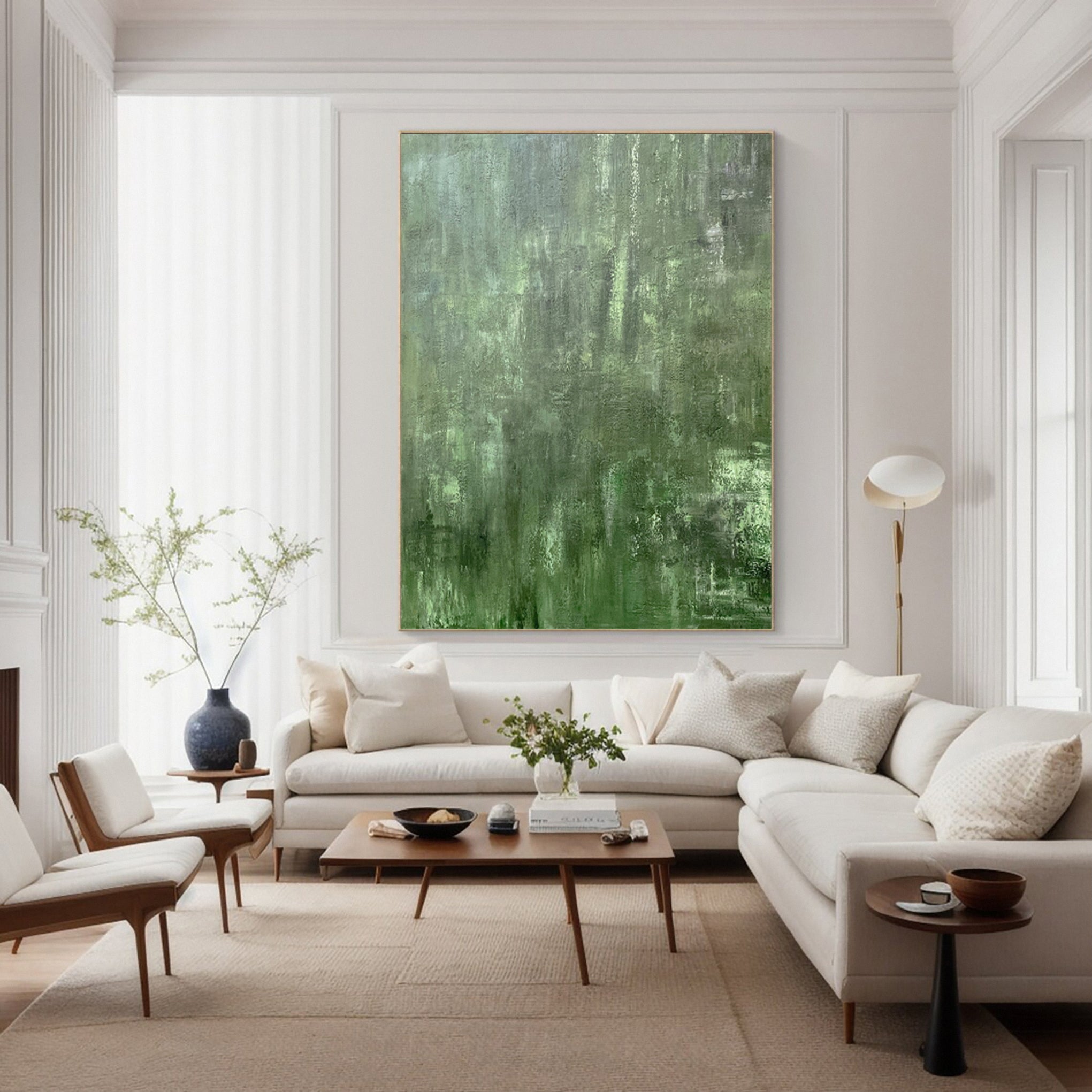 Minimalist Abstract with Textured Brushstrokes in Calm Greens #BGA 216