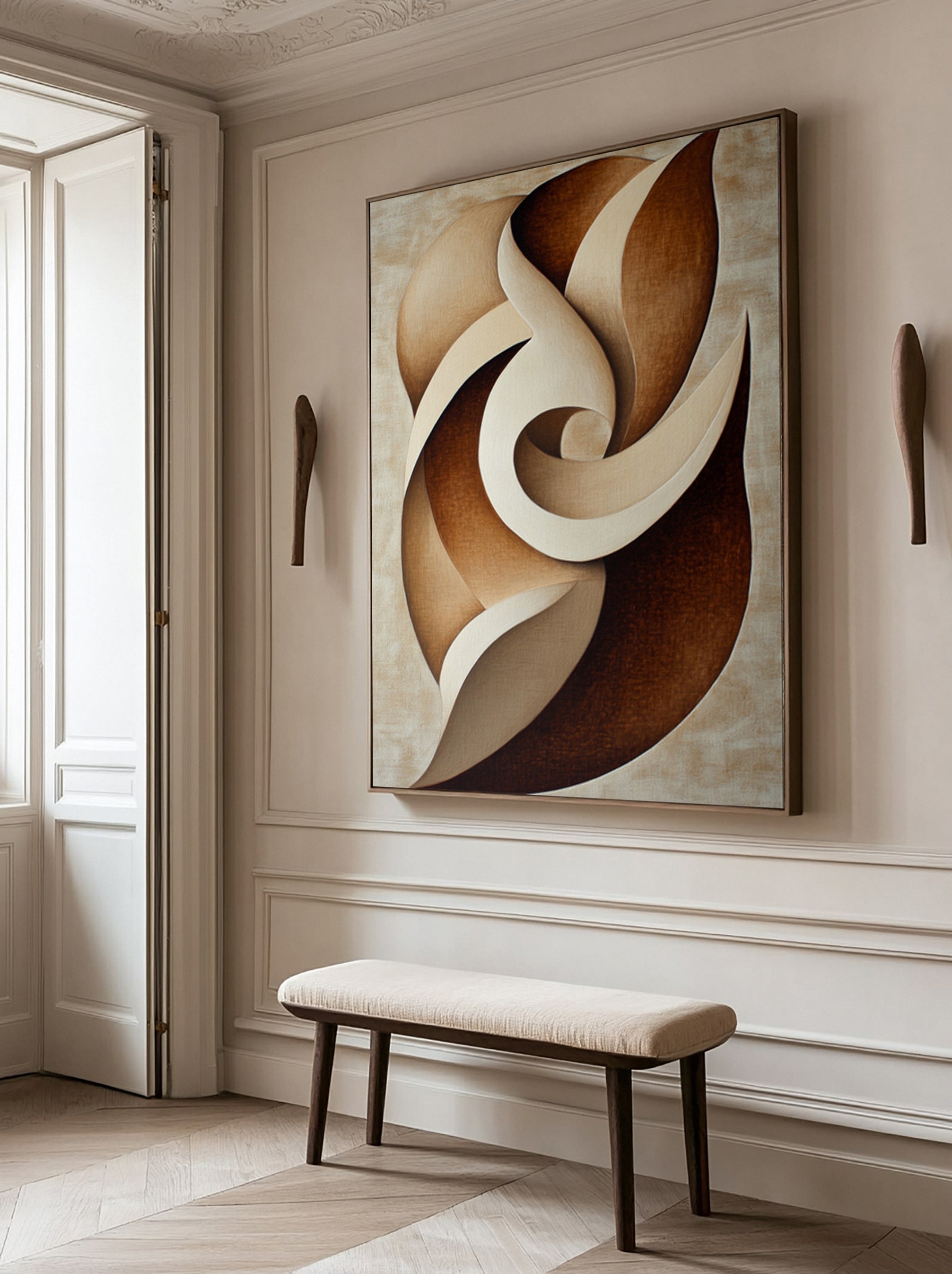 Quietude Swirl': Minimalist Abstract with Earth-Toned Movement #BGA 214