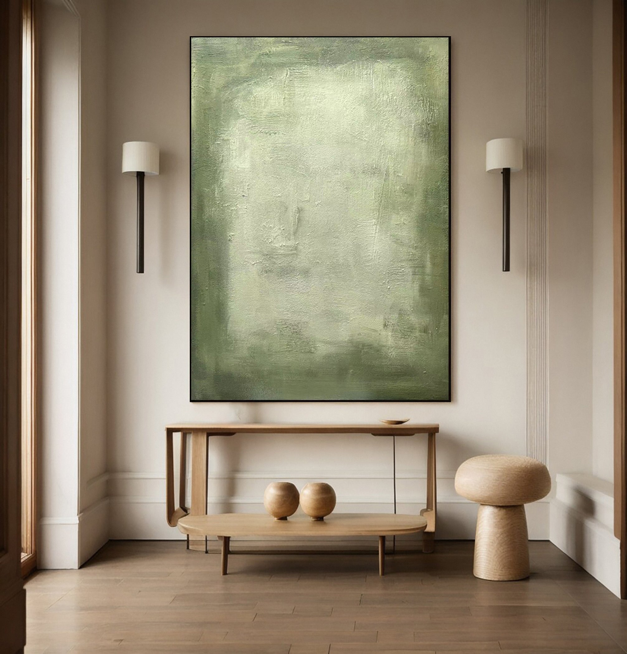 Contemporary Canvas with Green Tones and Tactile Surface #BGA 261