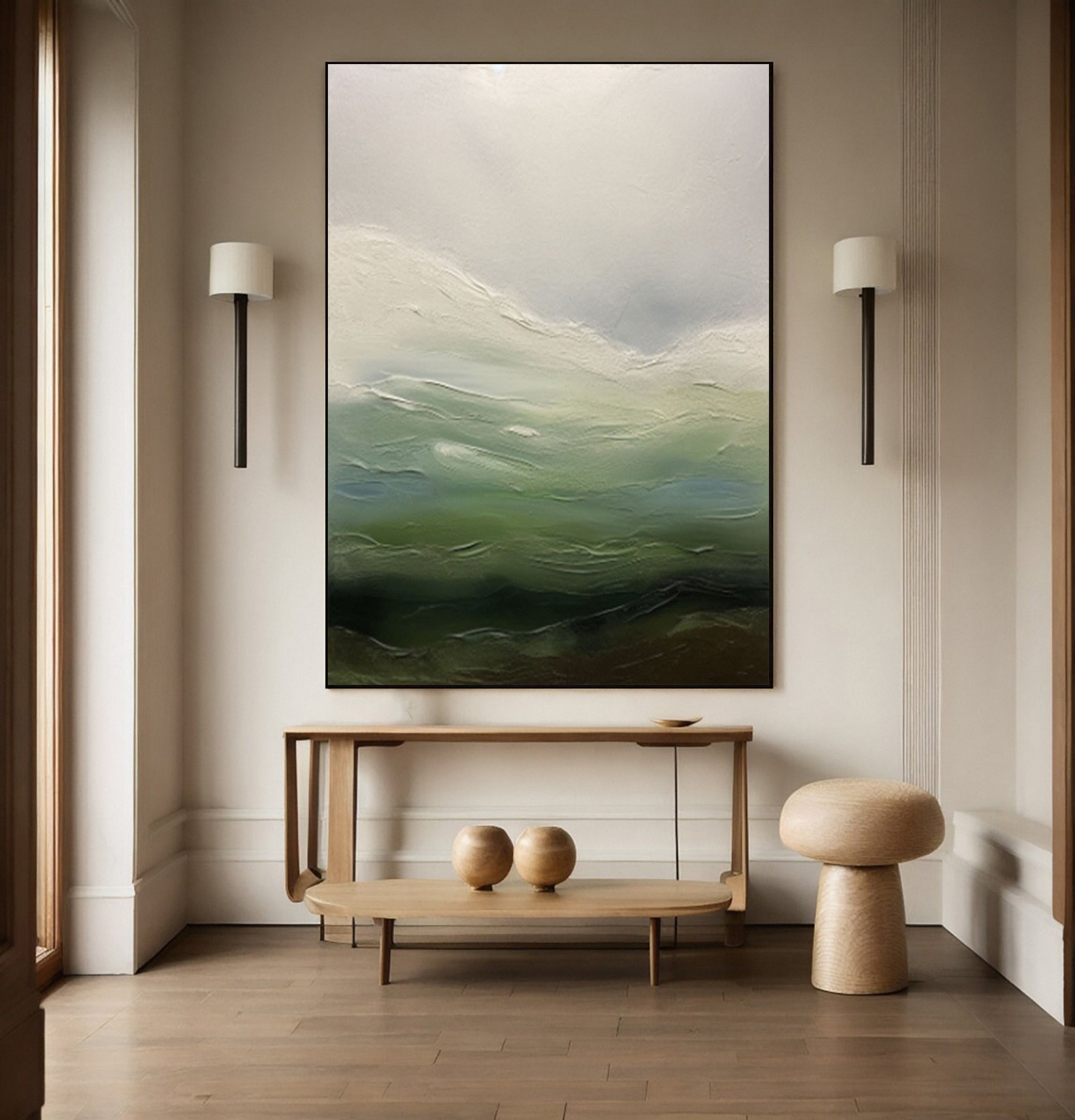 Contemporary Abstract with Blended Greens, Blues, and Whites #BGA 251