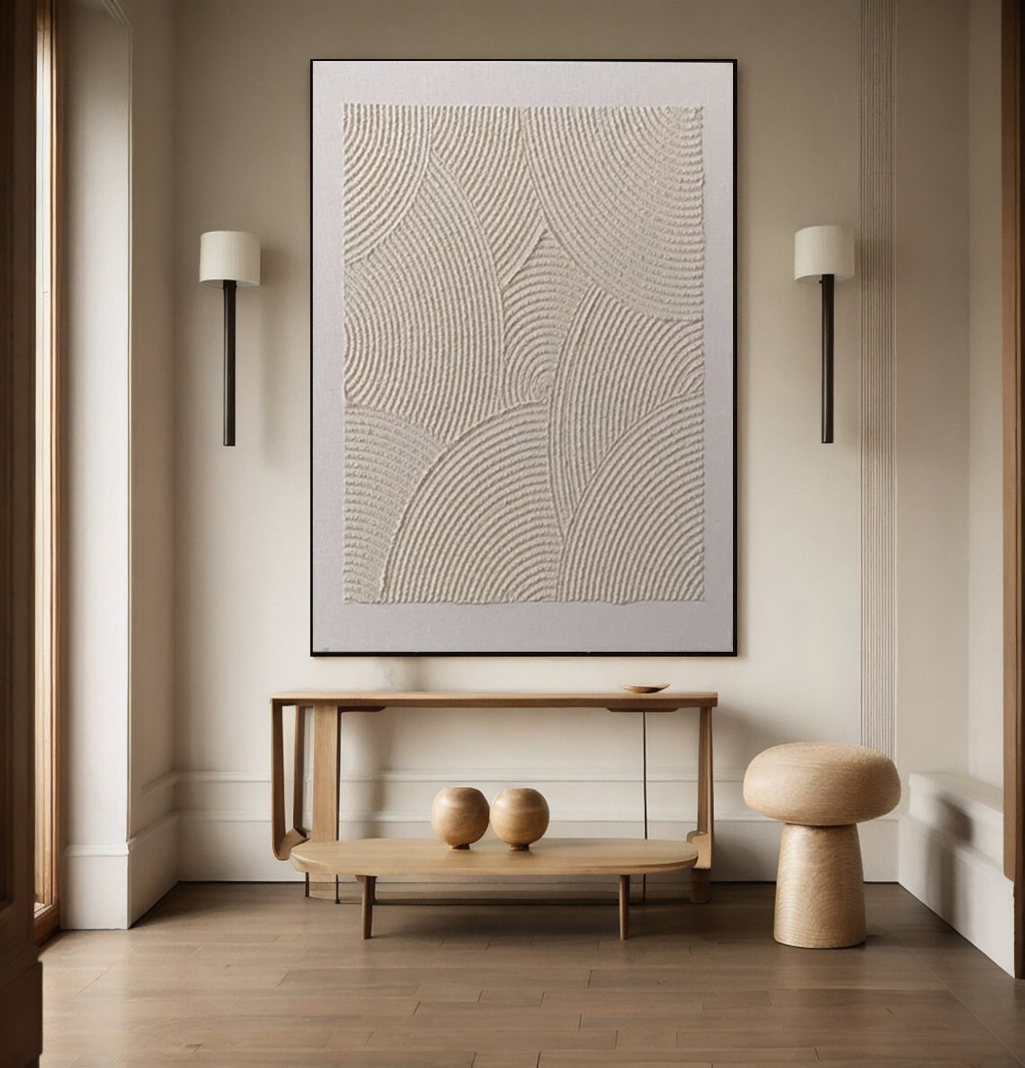 Modern Beige Abstract Canvas with Textured Petal-like Forms #BGA 231