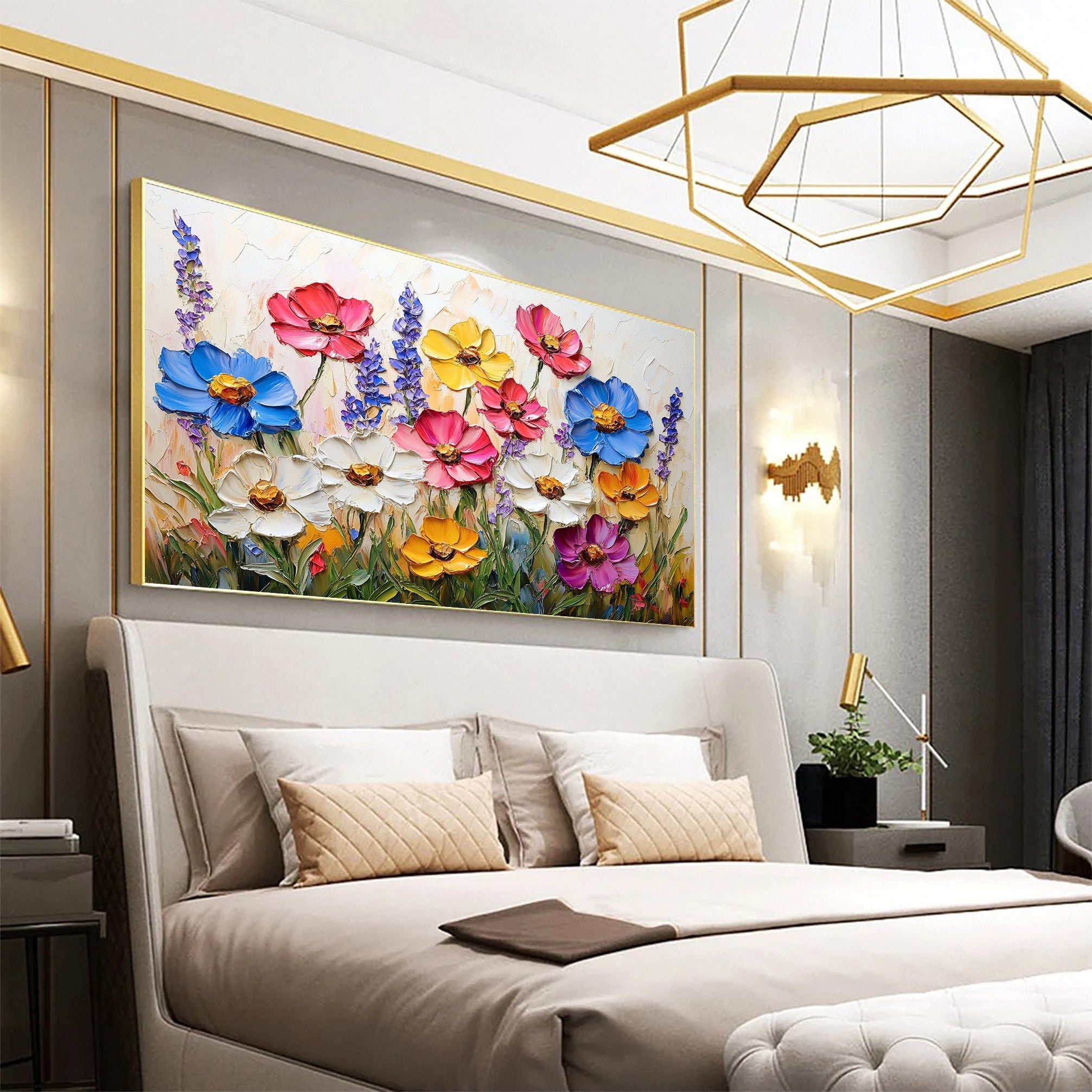 Colorful Lotus Blossom Canvas Art Hand-Painted Floral Wall Decor #FT 062