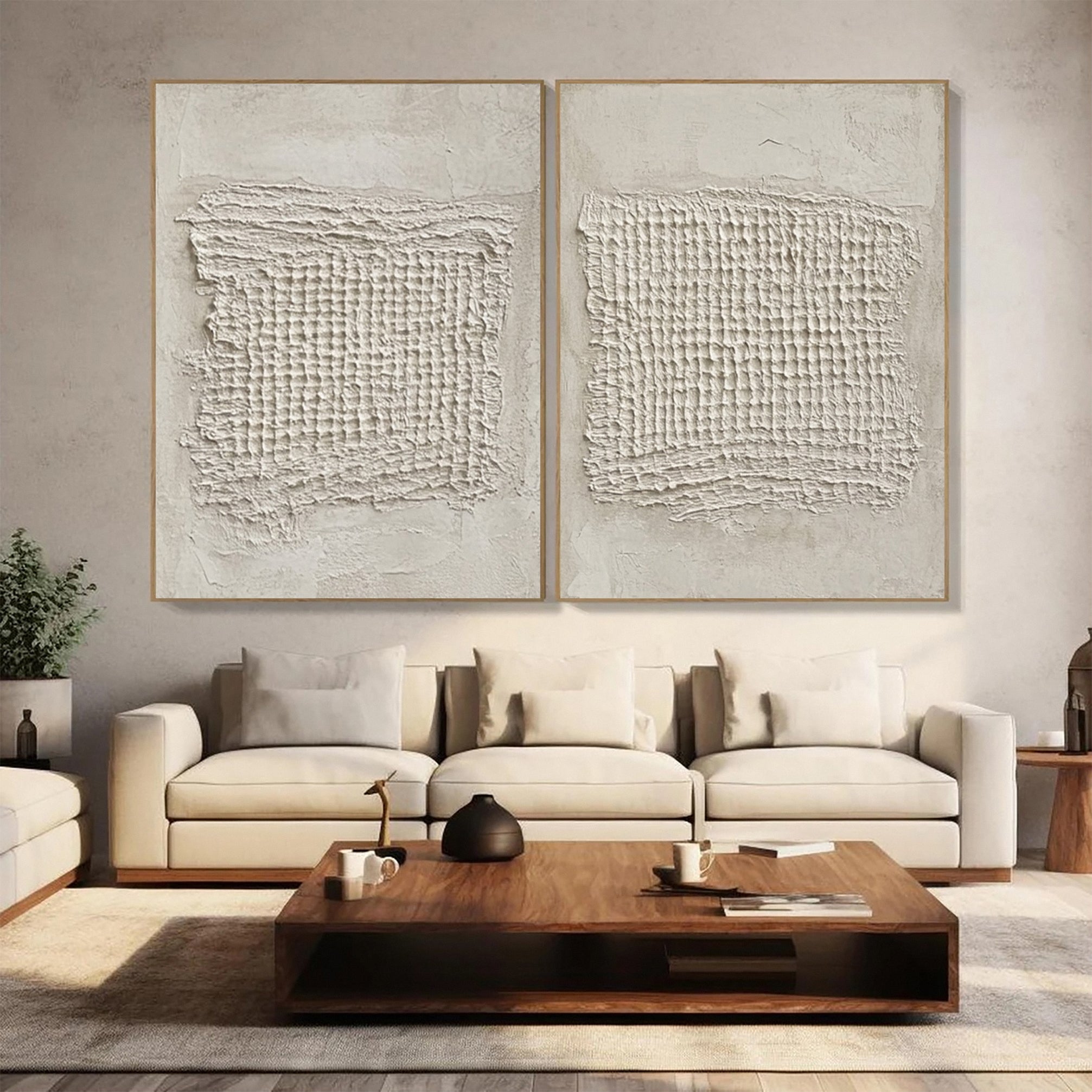 Minimalist Neutral Art with Concentrated High-Relief Grids #BGA 238