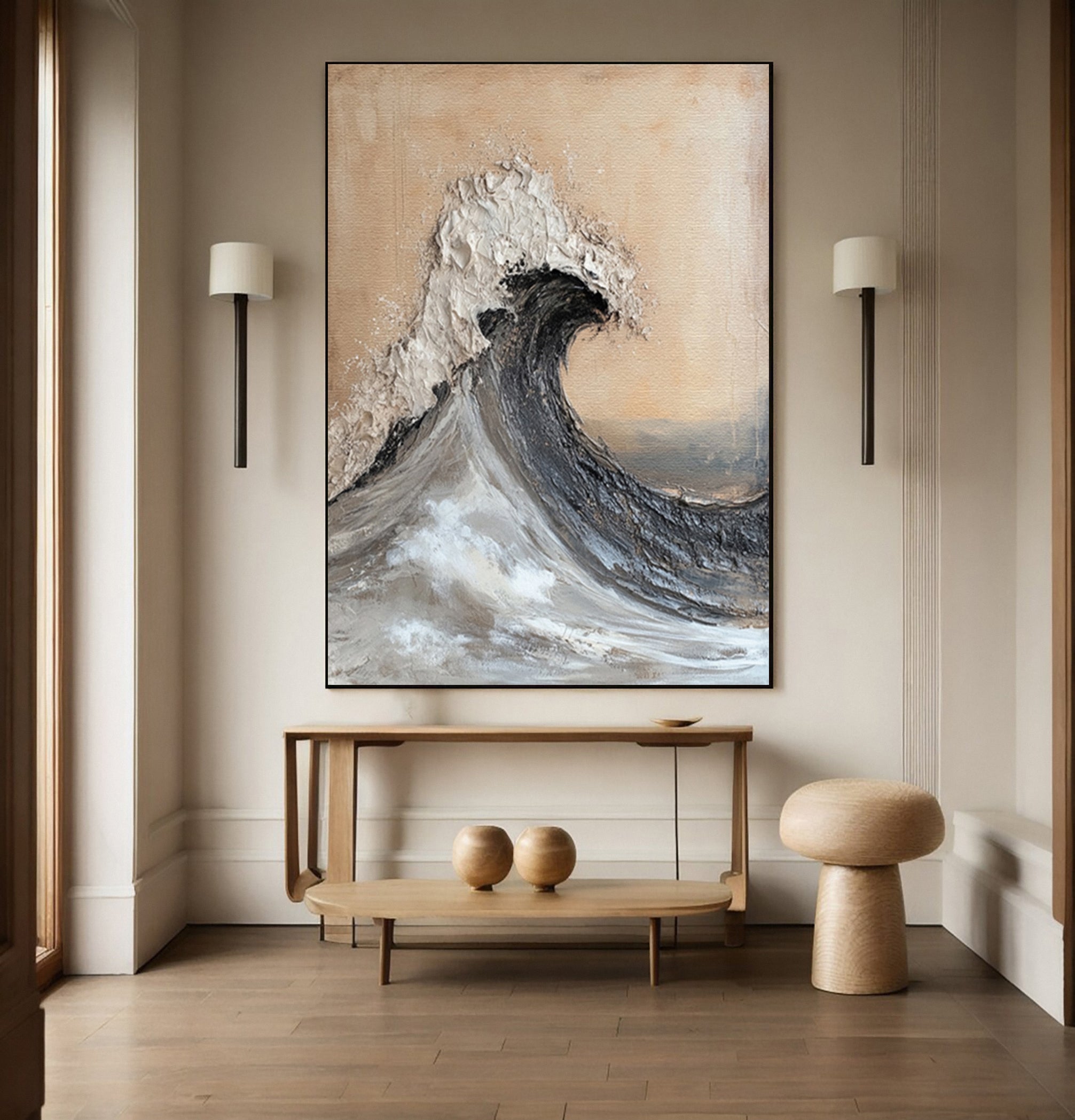 Modern Abstract Wave with Texture and Warm Neutral Backdrop #BGA 264