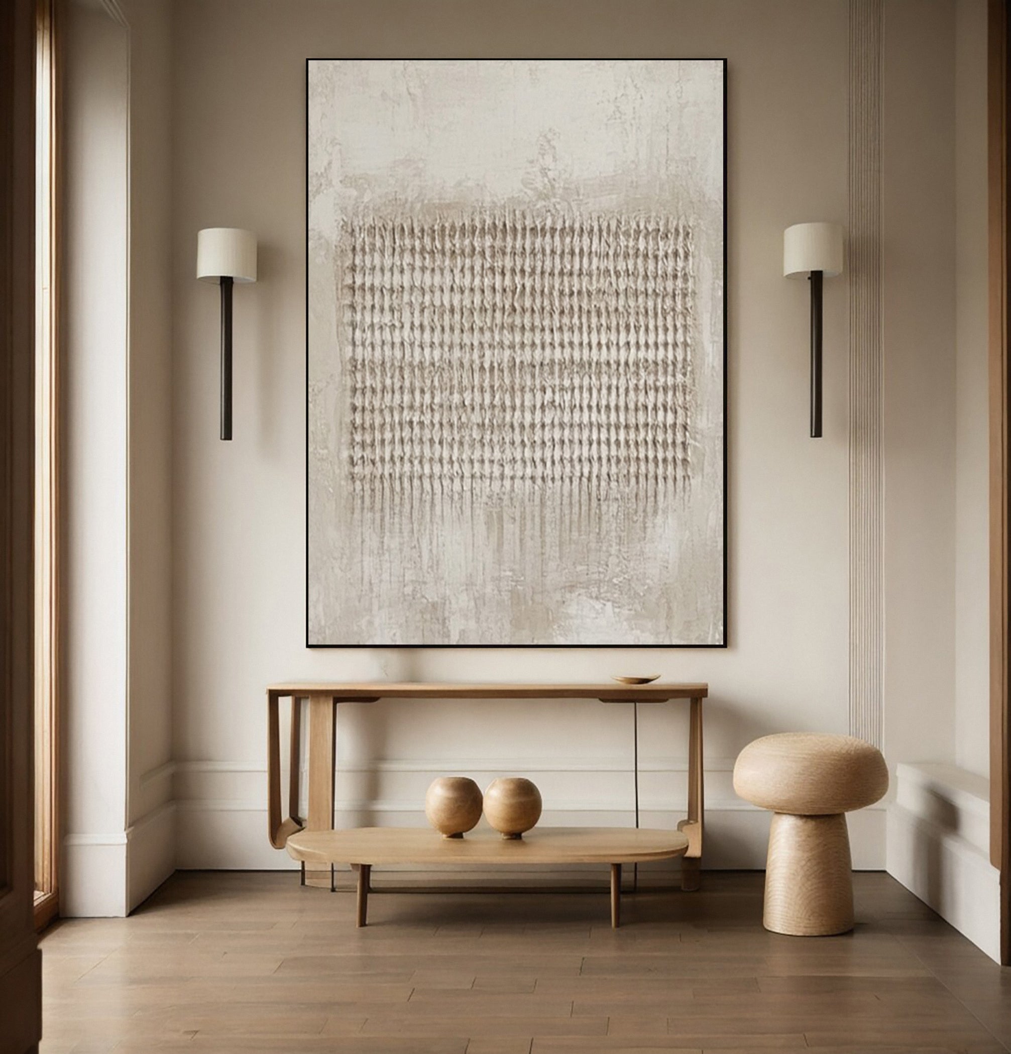 Minimalist Neutral Art with Uniform Vertical Tactile Rows #BGA 239