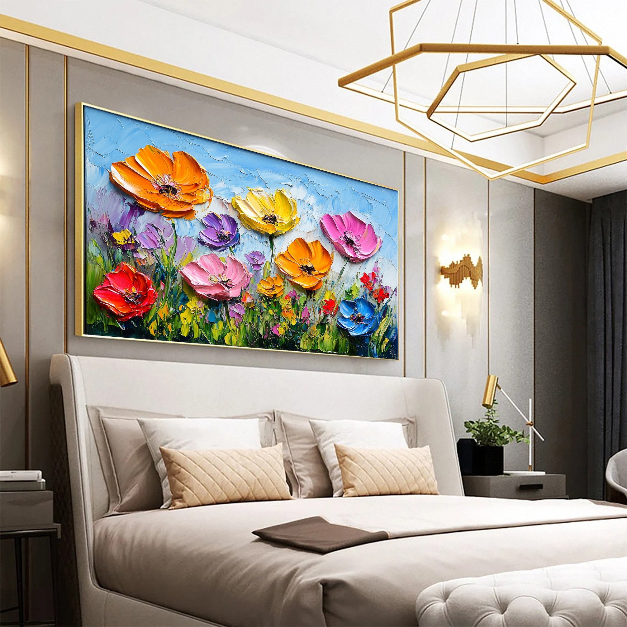 Colorful Lotus Blossom Canvas Art Hand-Painted Floral Wall Decor #FT 049