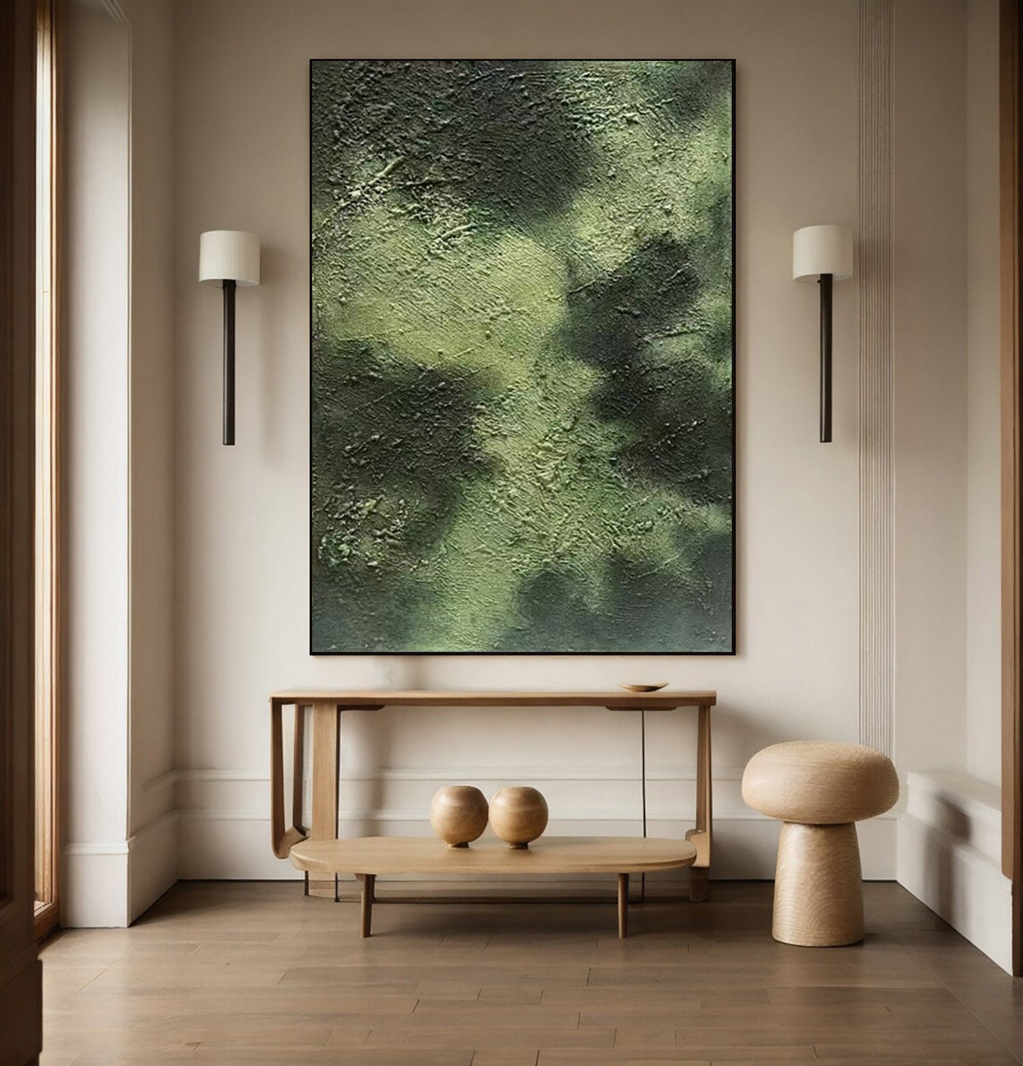 Modern Abstract Art with Deep Texture and Varied Green Hues #BGA 269