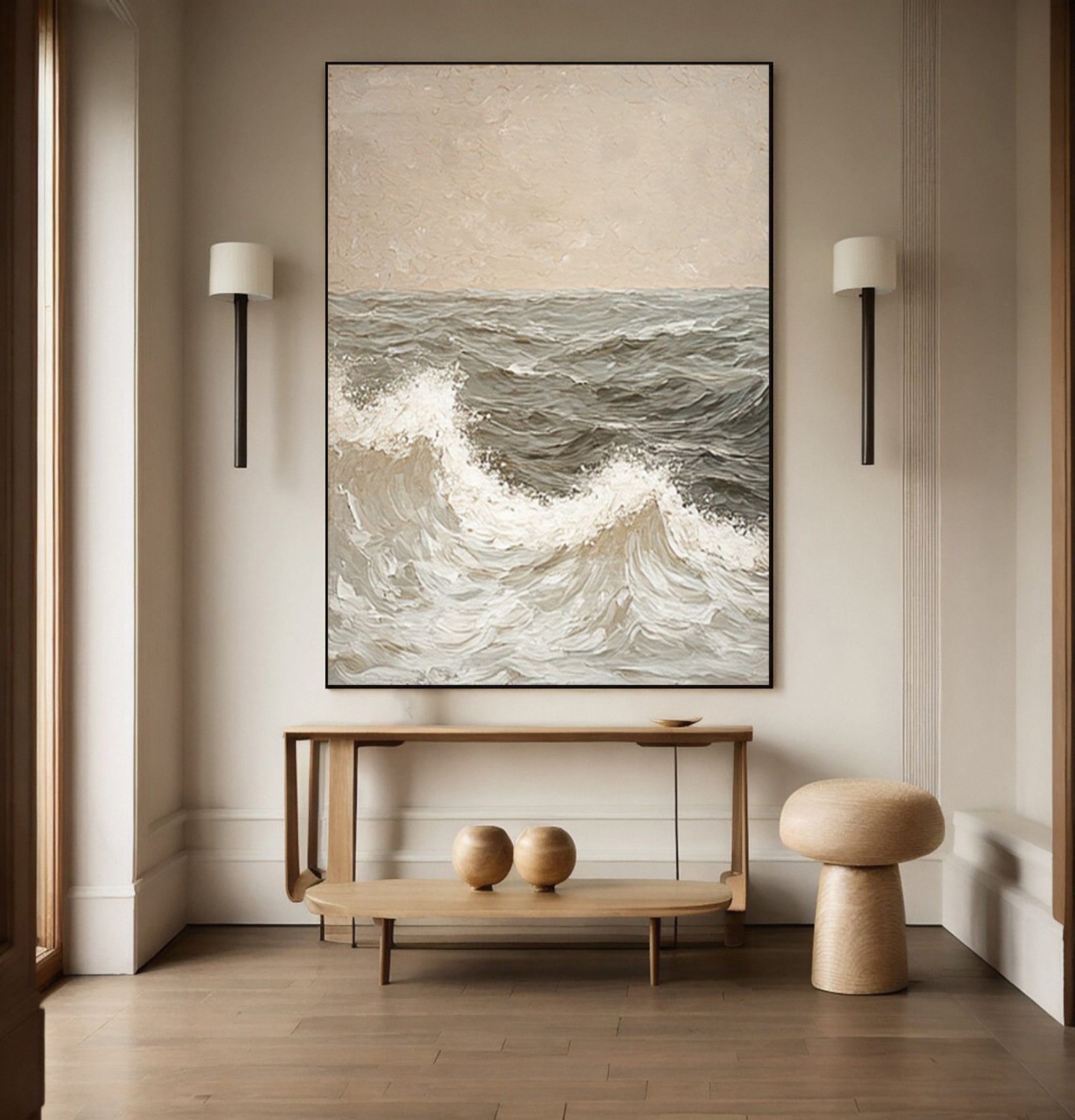 Textured Seascape Art with Subtle Wave Detail and Horizon #BGA 254