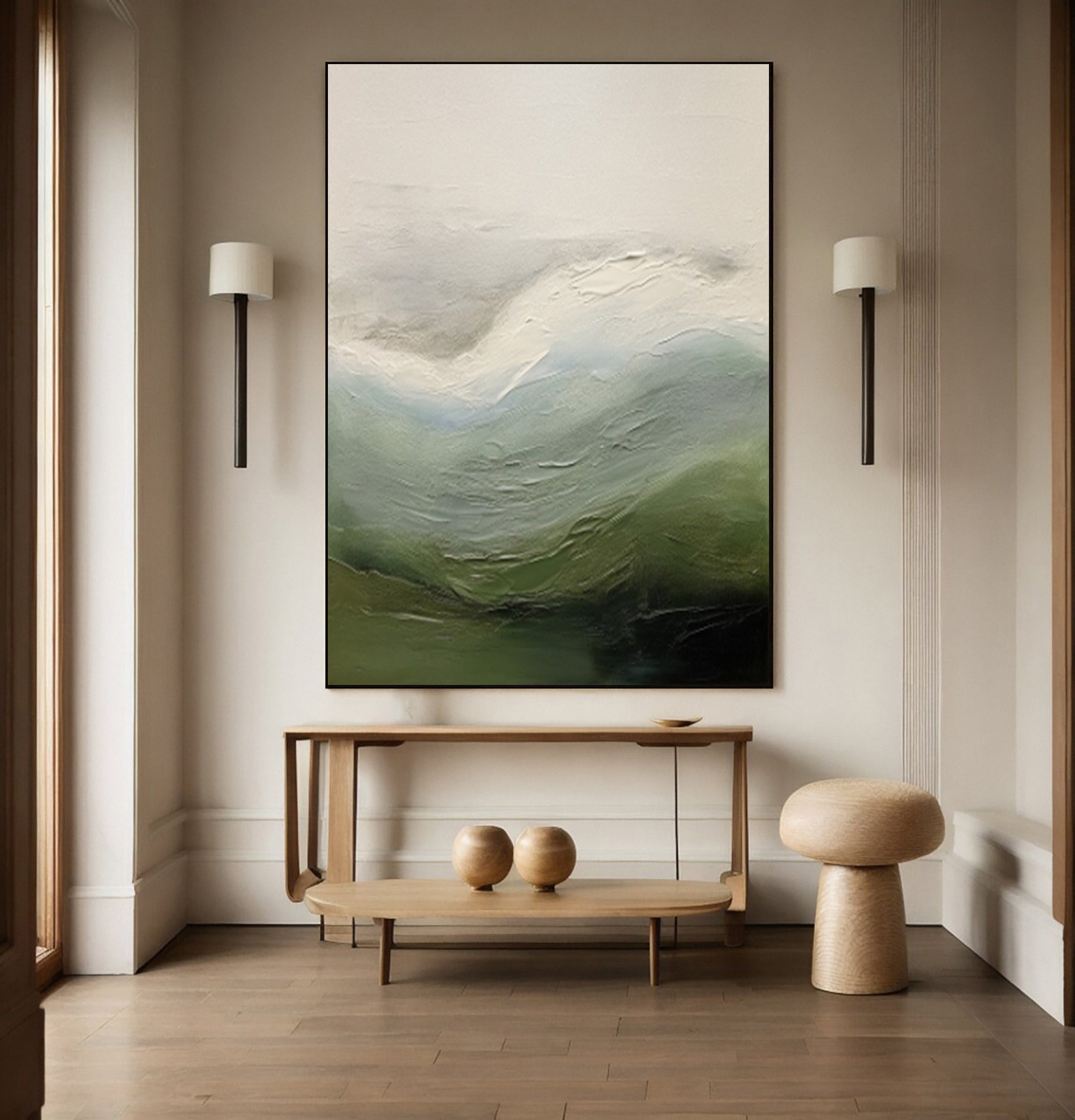 Contemporary Abstract Painting with Textured Hills and Soft Sky #BGA 252