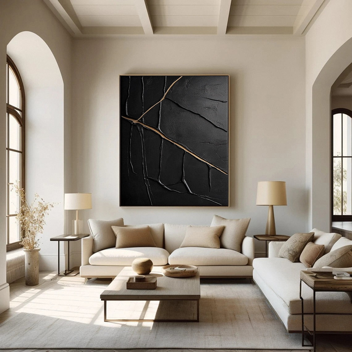 Modern Black and Gold Textured Painting for Elegant Home Interiors #BM 063