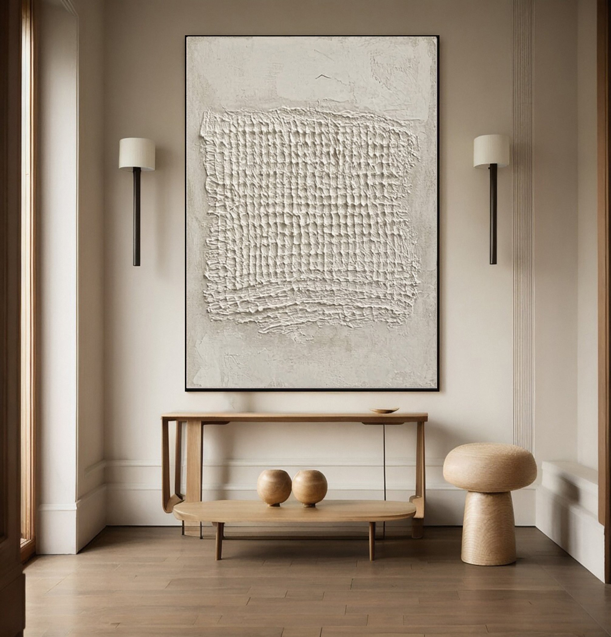 Contemporary Neutral Painting with Tactile Woven Center #BGA 235