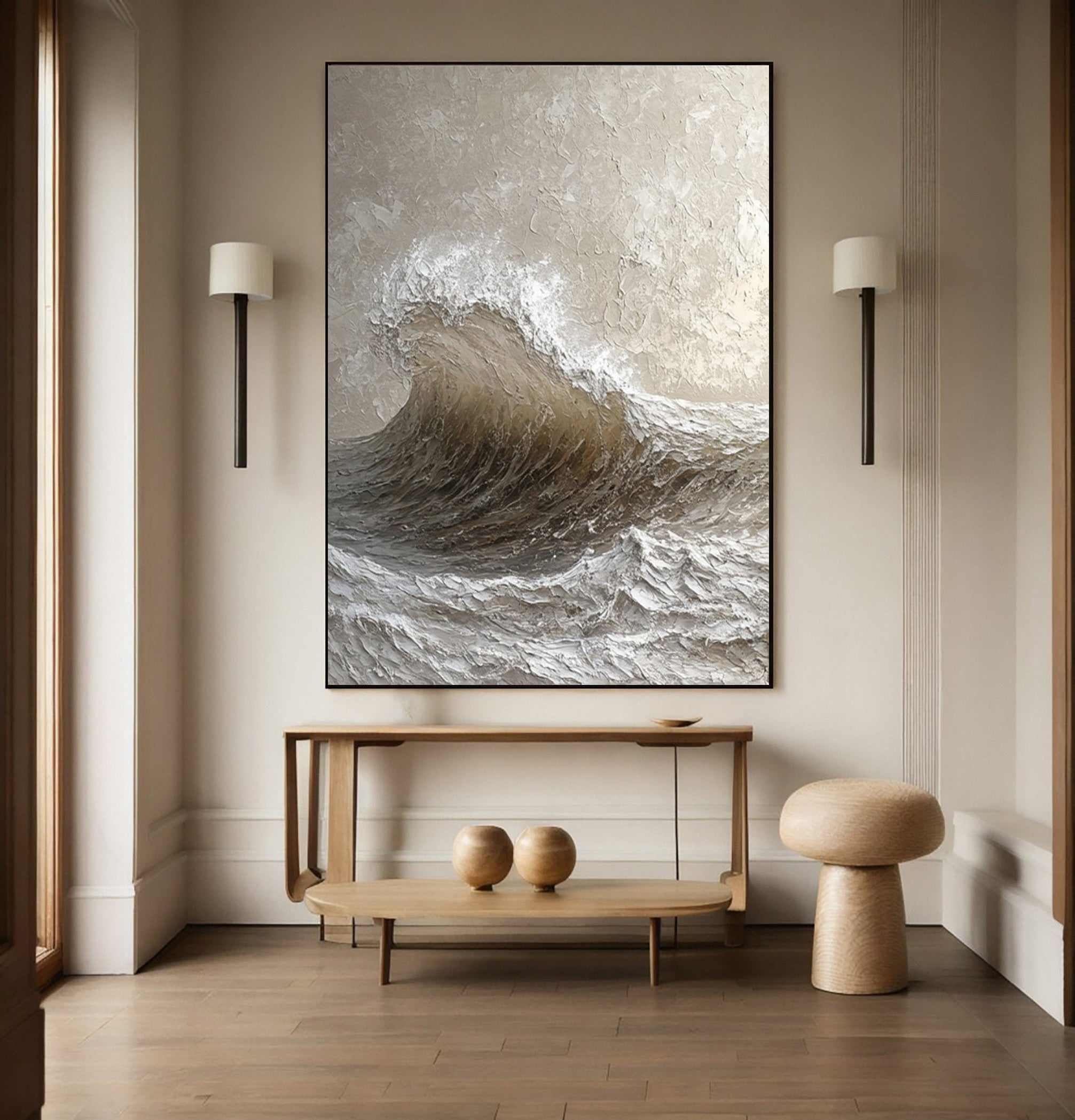Dynamic Textured Ocean Wave Art Capturing Oceanic Power #BGA 243