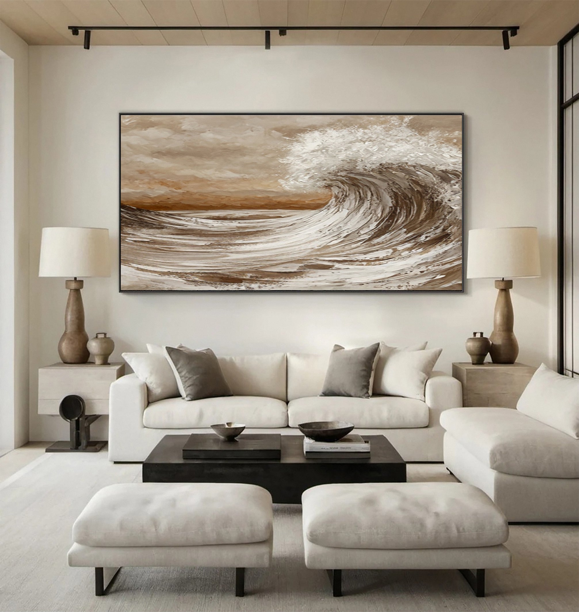 Modern Textured Seascape Canvas in Earthy Beige and White #BGA 250