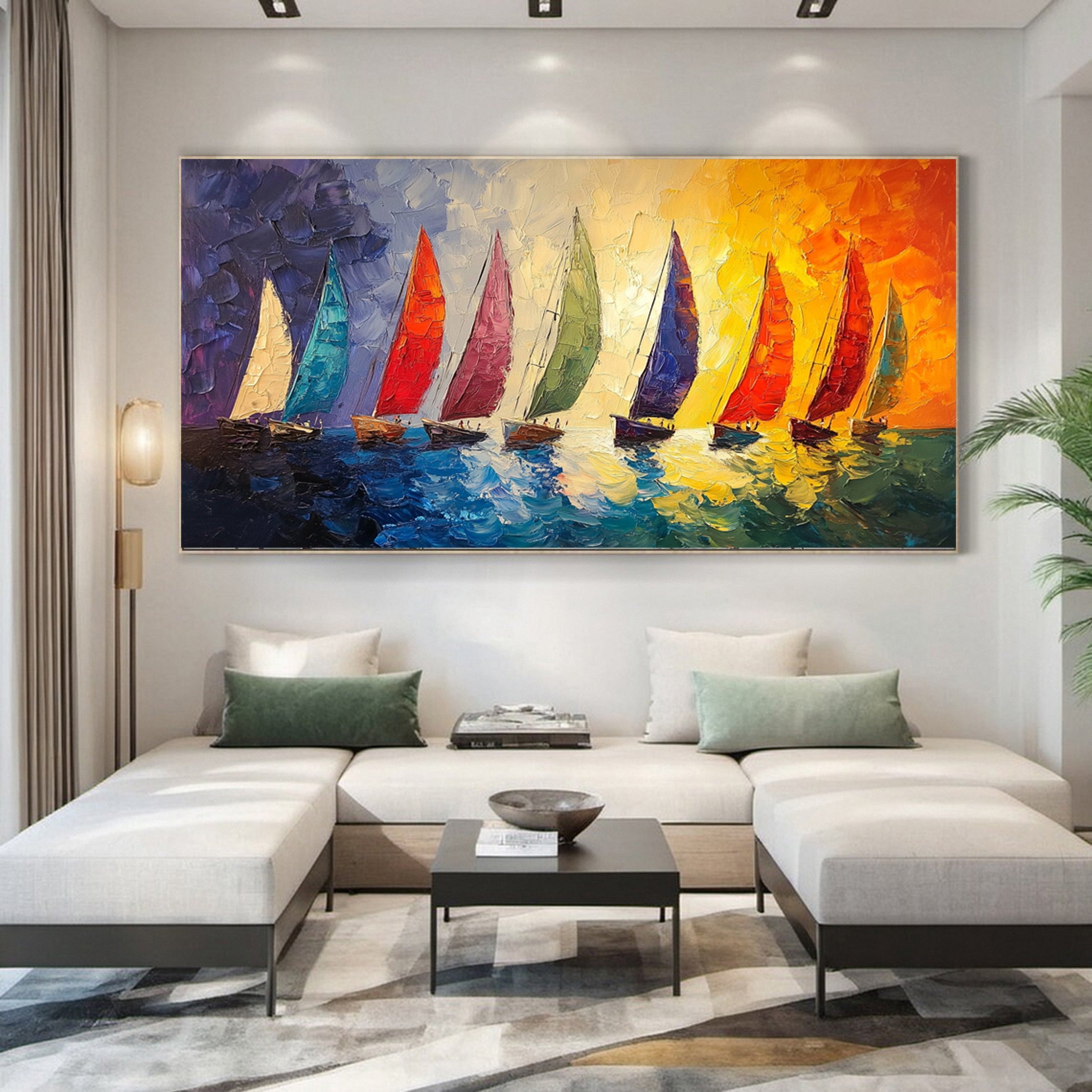 Vivid Voyages Oil Painting of Colorful Sailboats #CAP 005