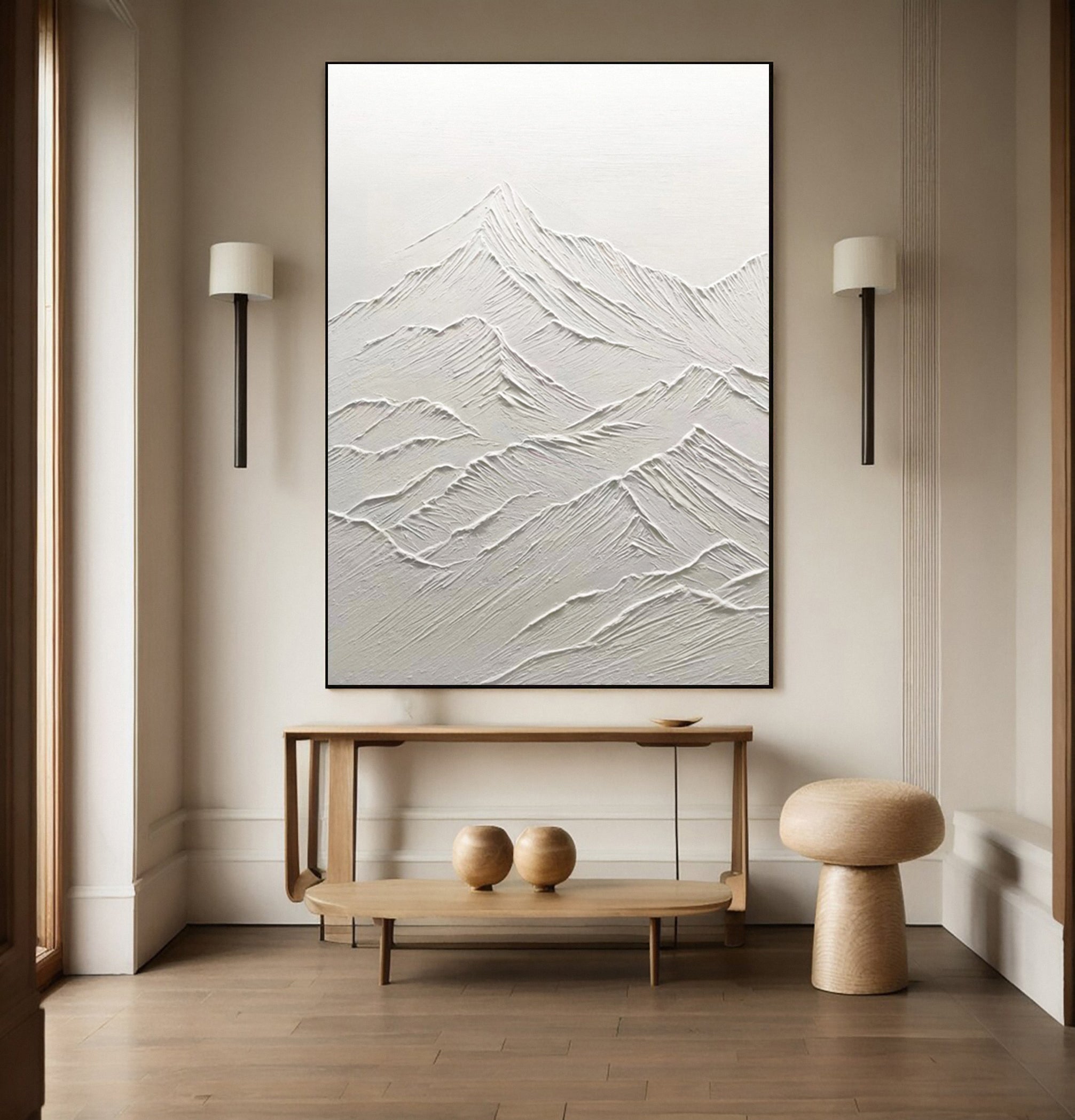 White Minimalist Abstract with Dimensional Mountain Surface # BGA 260
