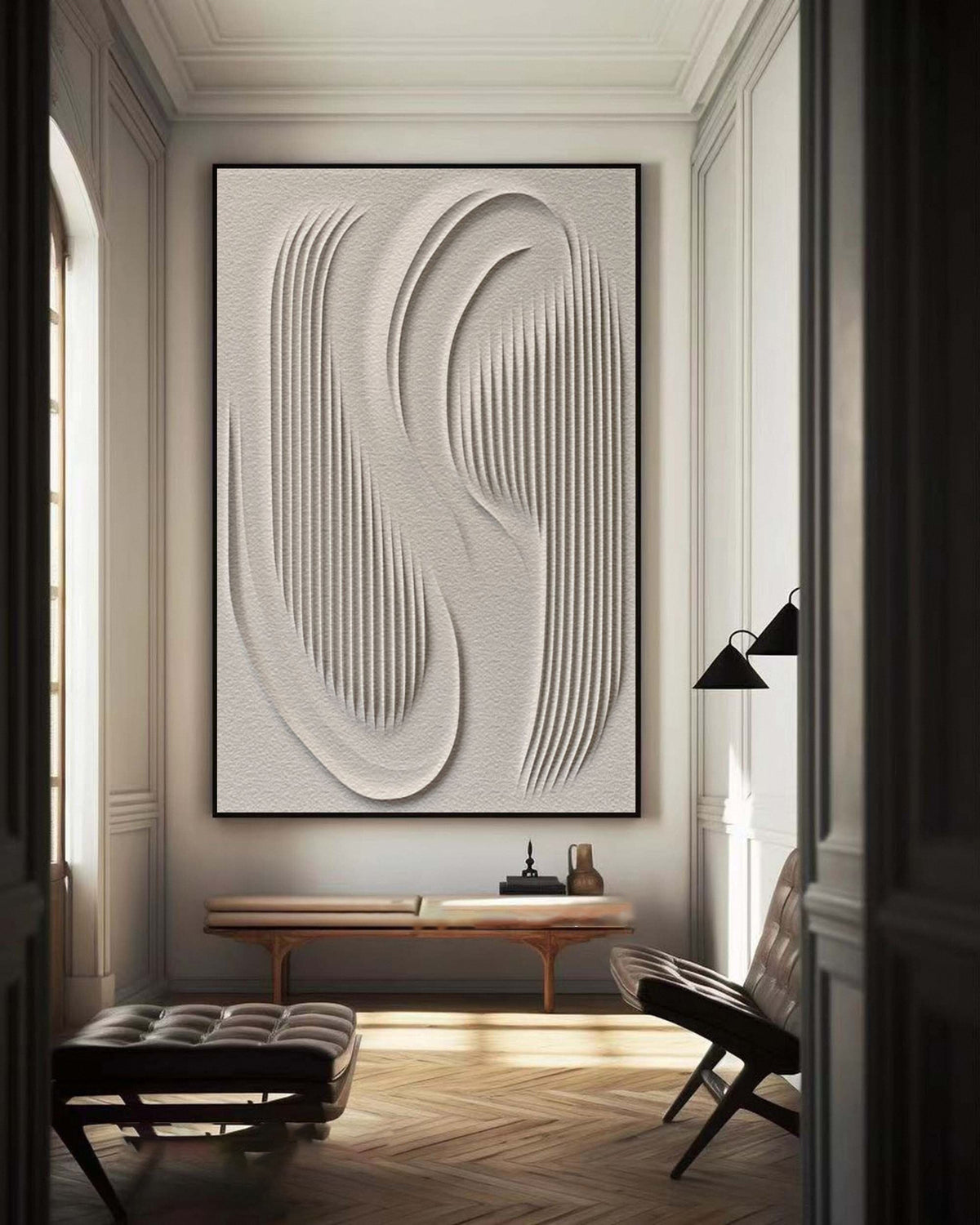3D Textured Wall Art with Organic Waves in Minimalist Neutral Tones #B
