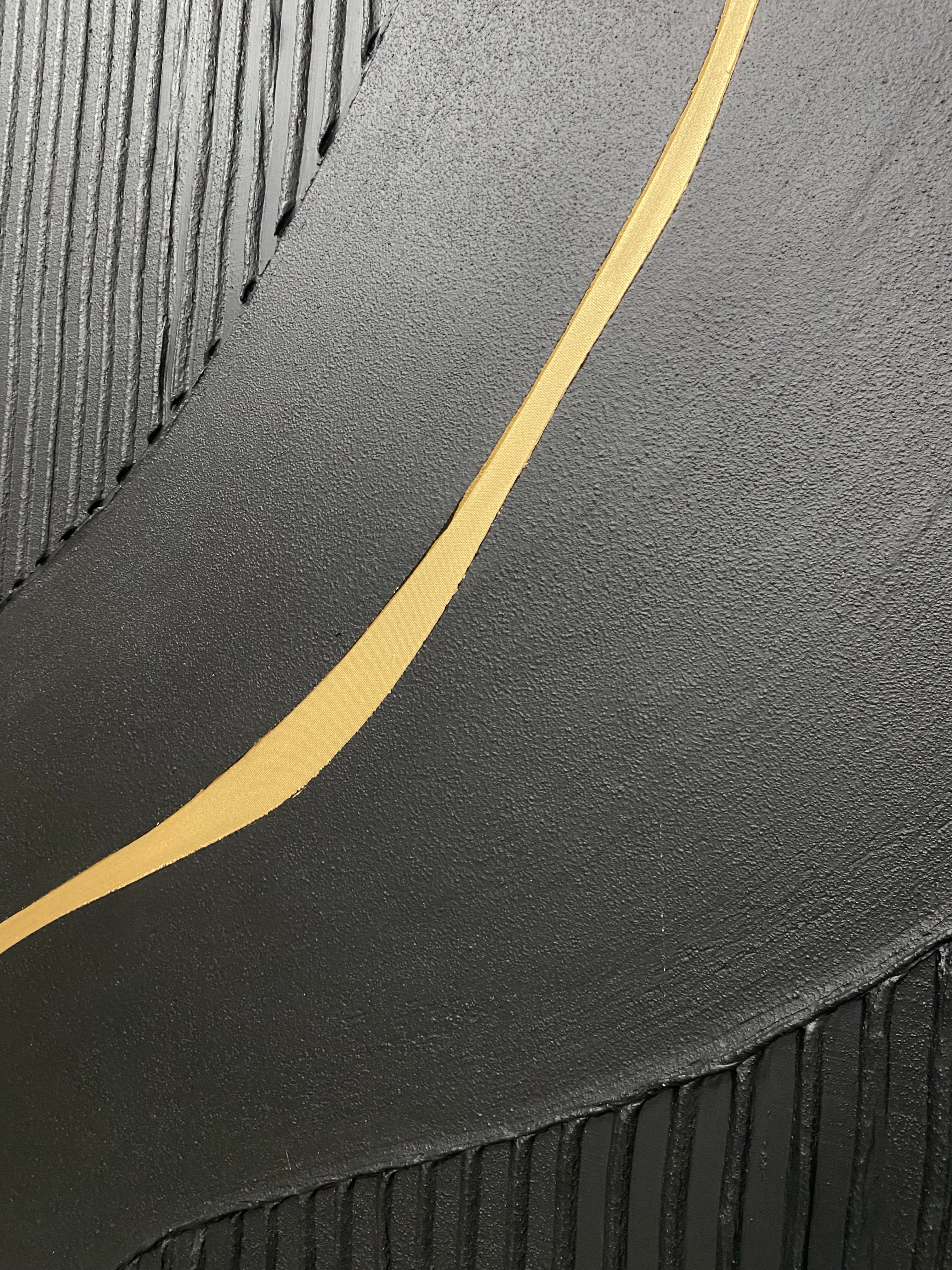 Sophisticated Black and Gold Abstract Painting for Luxury Homes #BM 023
