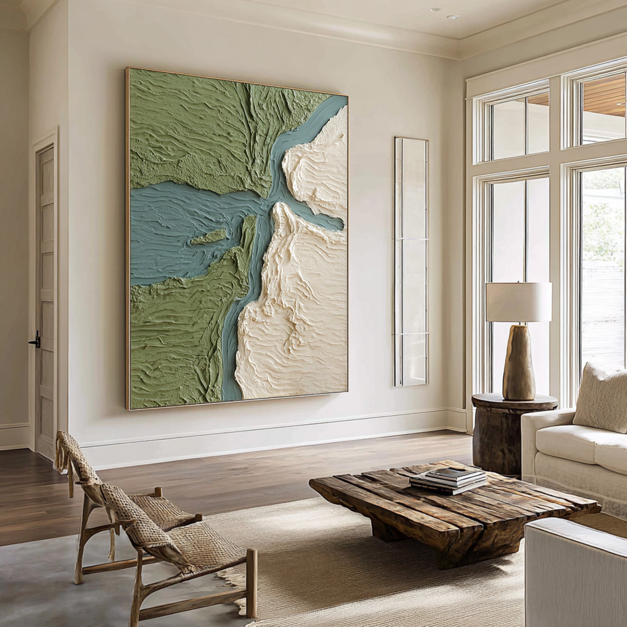 Large Abstract Oil Painting Green Minimal Landscape, Textured Art for Modern Interior | ArtvistaGallery #WAB 029