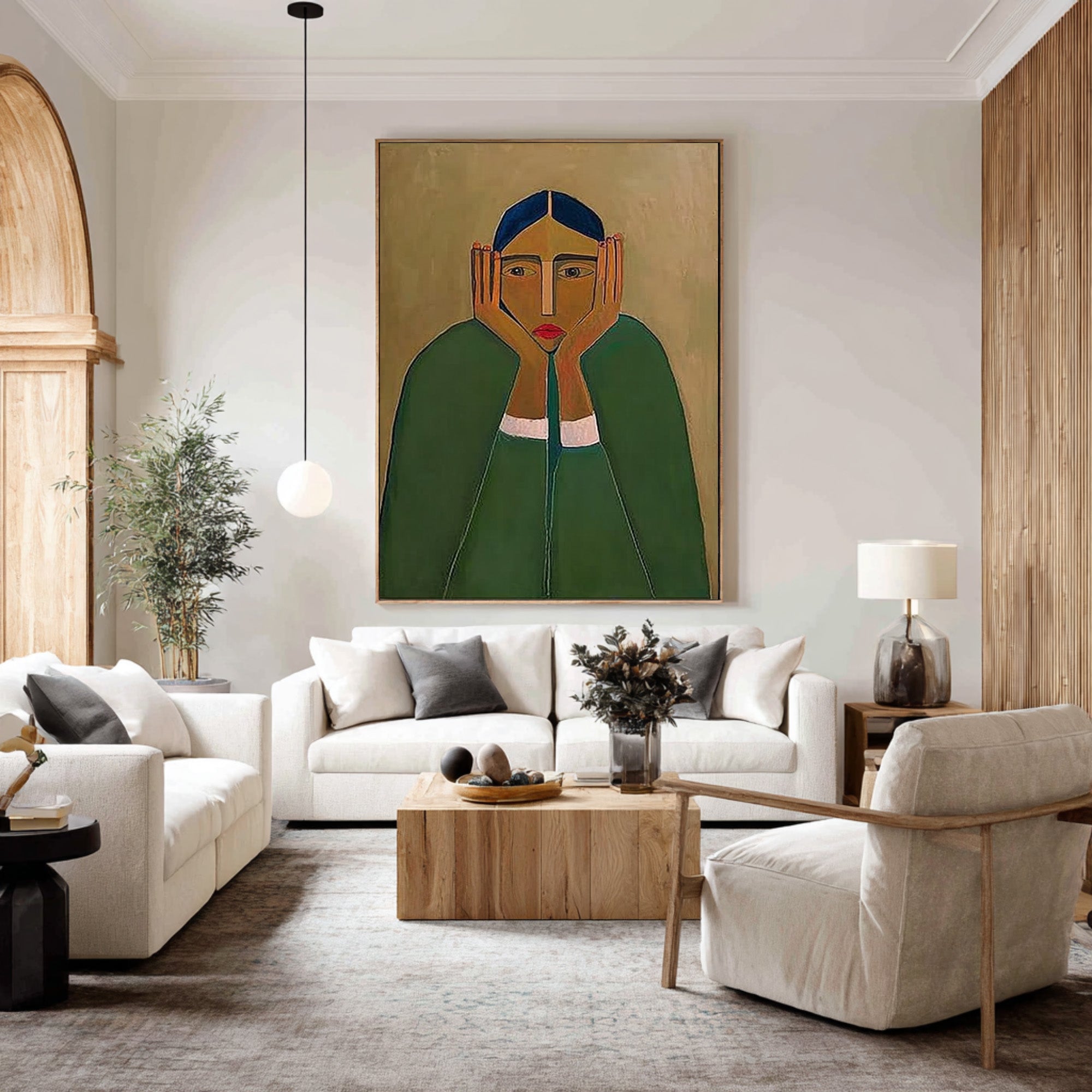 Large Abstract Portrait Oil Painting on Canvas – Statement Green Figurative Wall Art #WAB 032