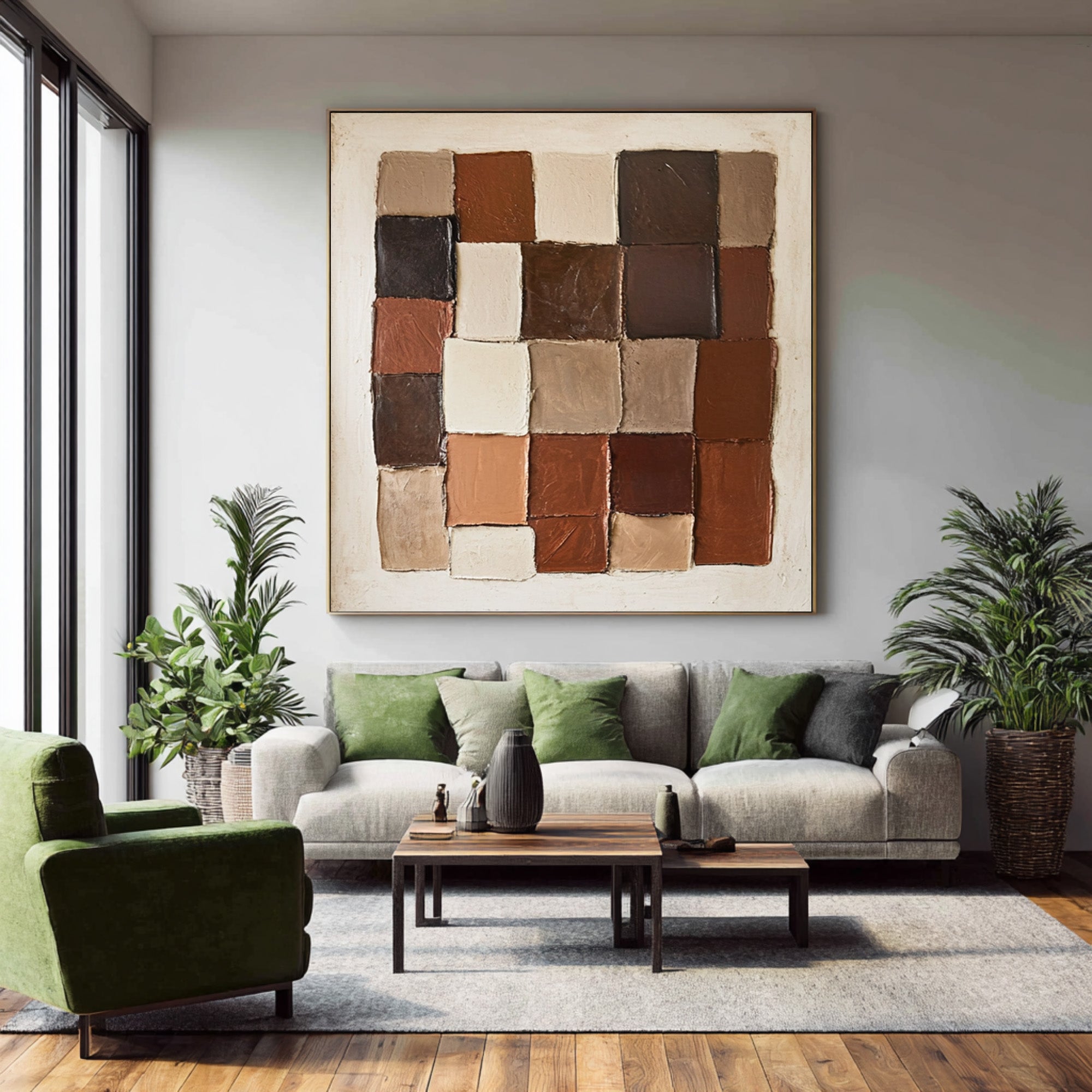 Large Contemporary Abstract Oil Painting, Earth Tone Geometric Art for Modern Interior | ArtvistaGallery #WGA 008