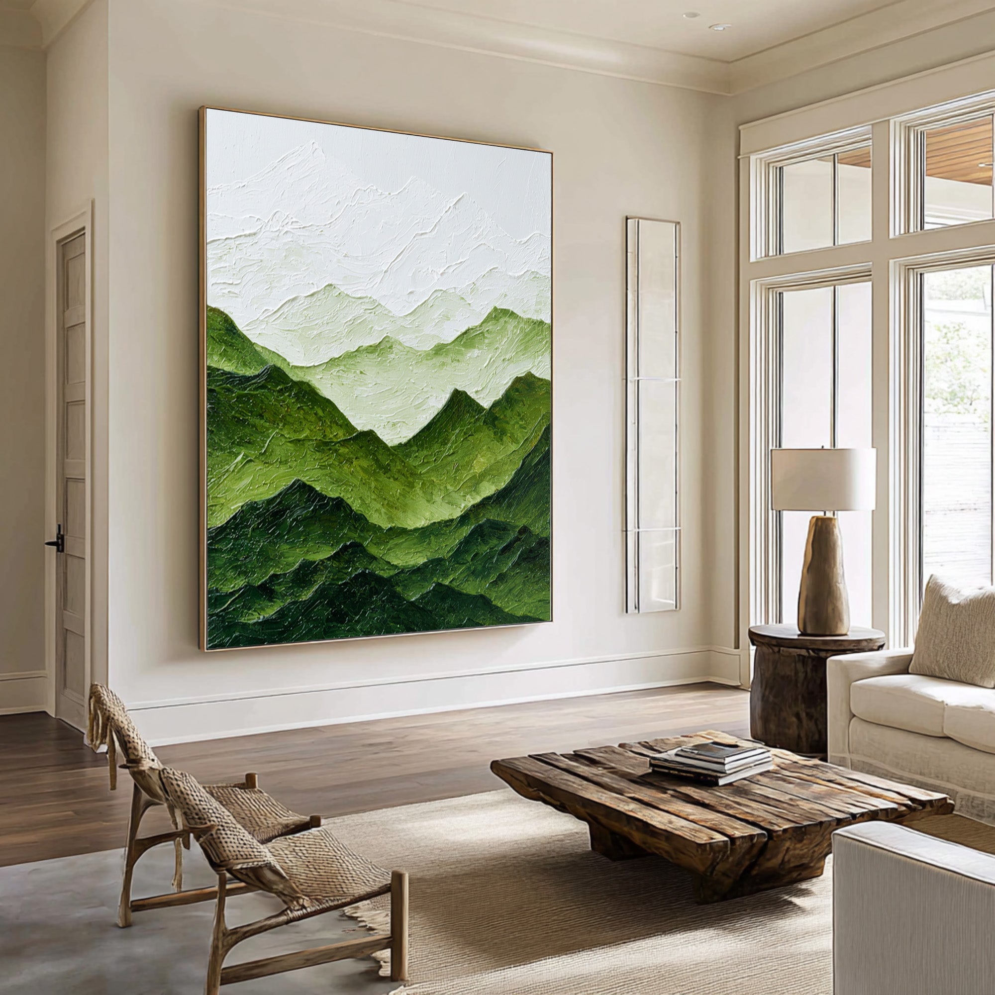 Large Contemporary Abstract Oil Painting, Green Mountain Textured Art for Modern Interior | ArtvistaGallery #WAB 004