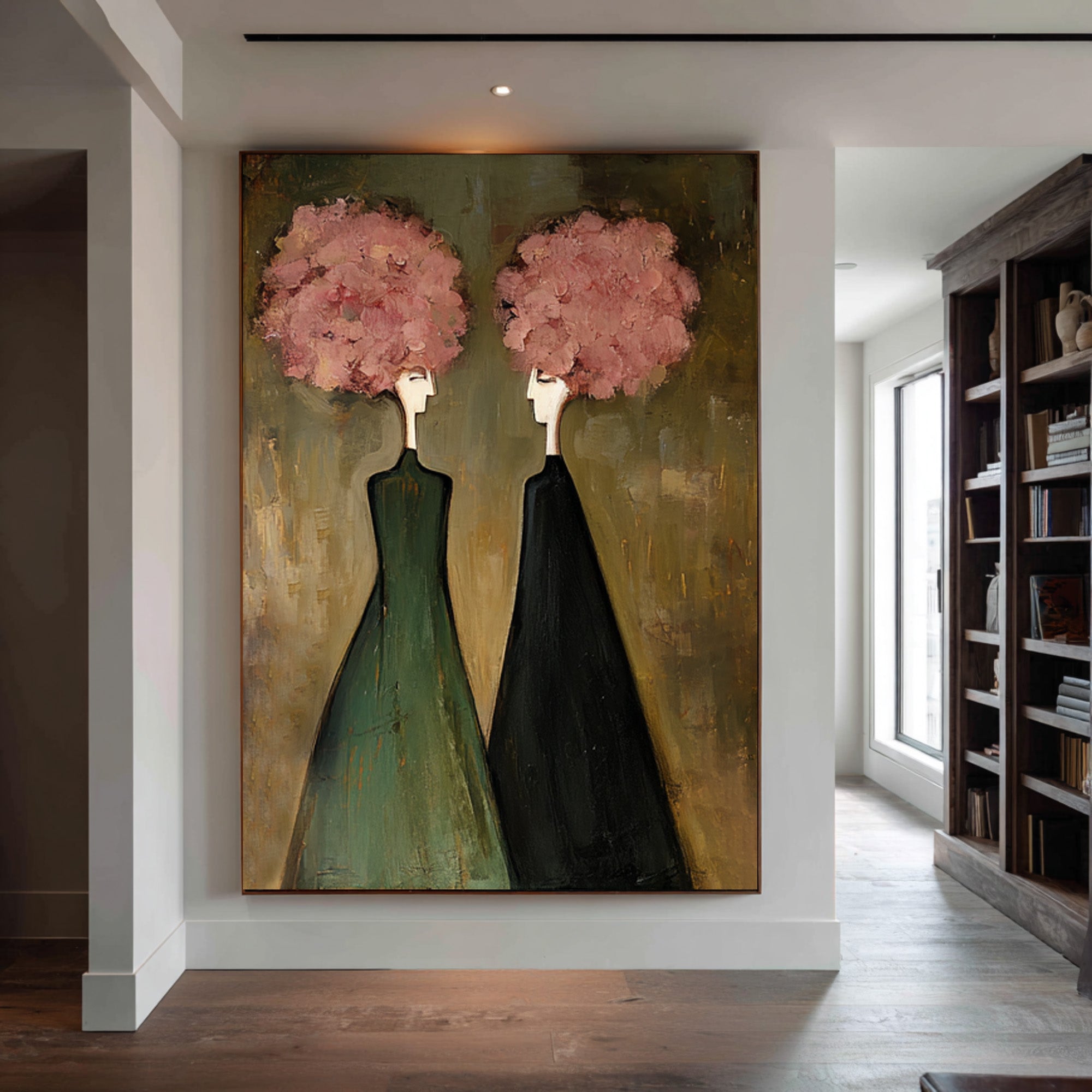 Large Modern Figurative Oil Painting on Canvas – Elegant Pink Portrait Wall Art Decor #WAB 033