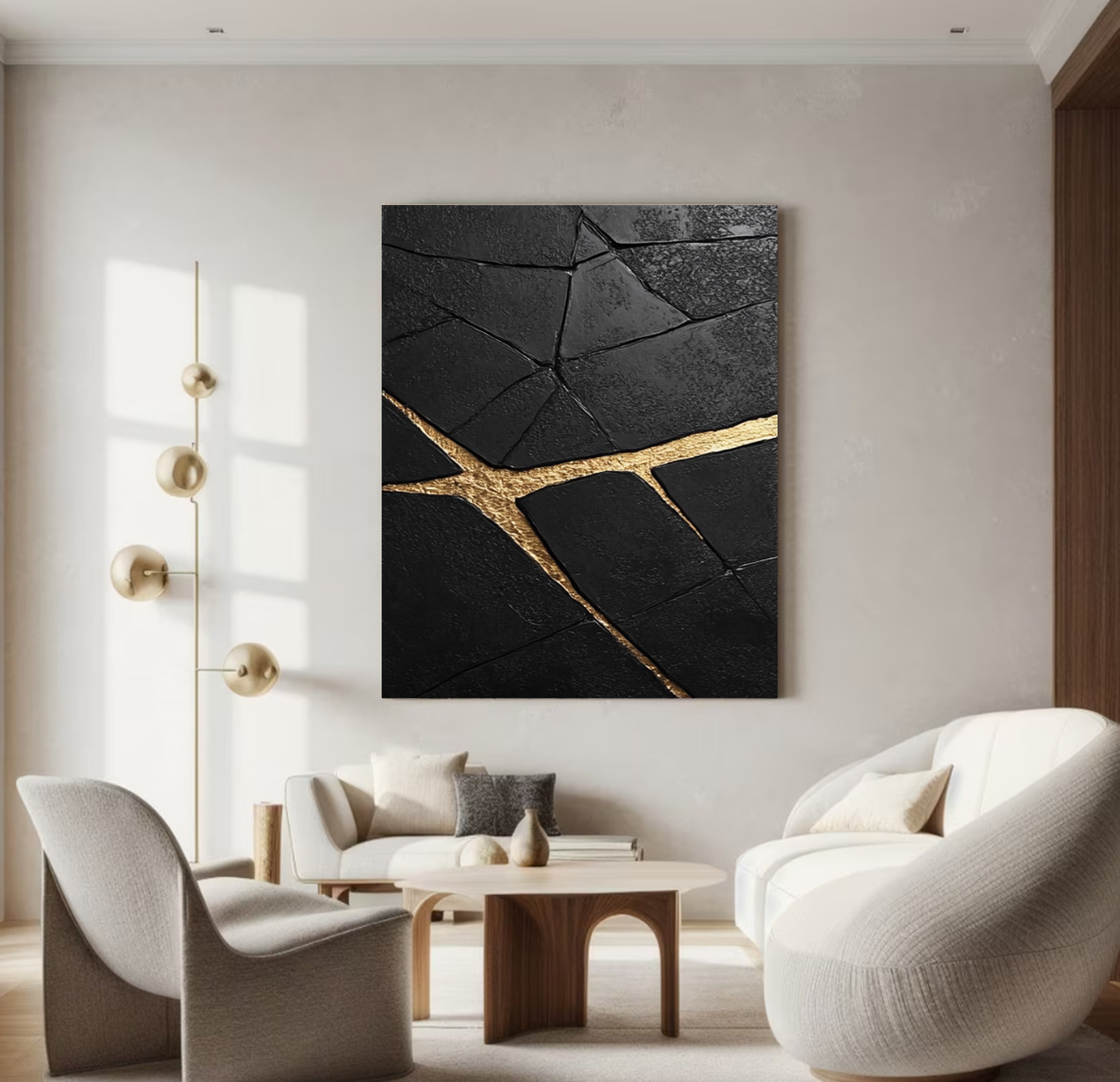 Modern Abstract with Deeply Textured Black and Gold Rivers #BGA 182