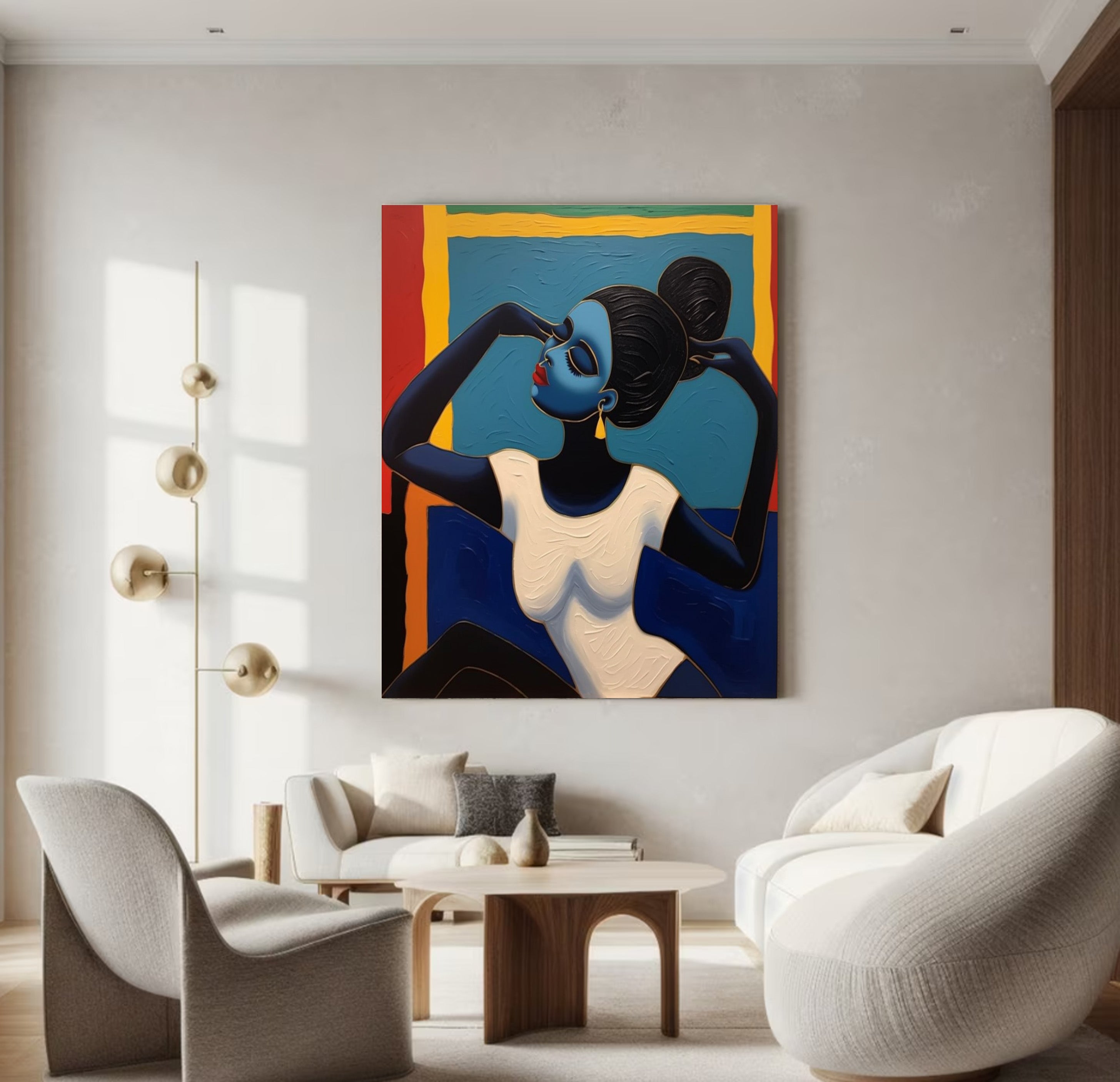 Striking Portrait with Geometric Color Fields, Elegant Art #BGA 180