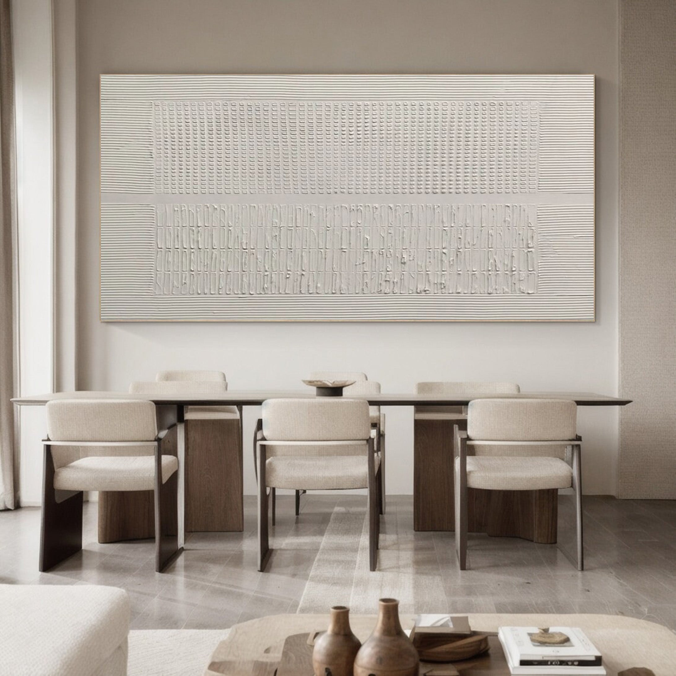 White Minimalist Plaster Canvas, Subtle Linear Pattern #BGA 151