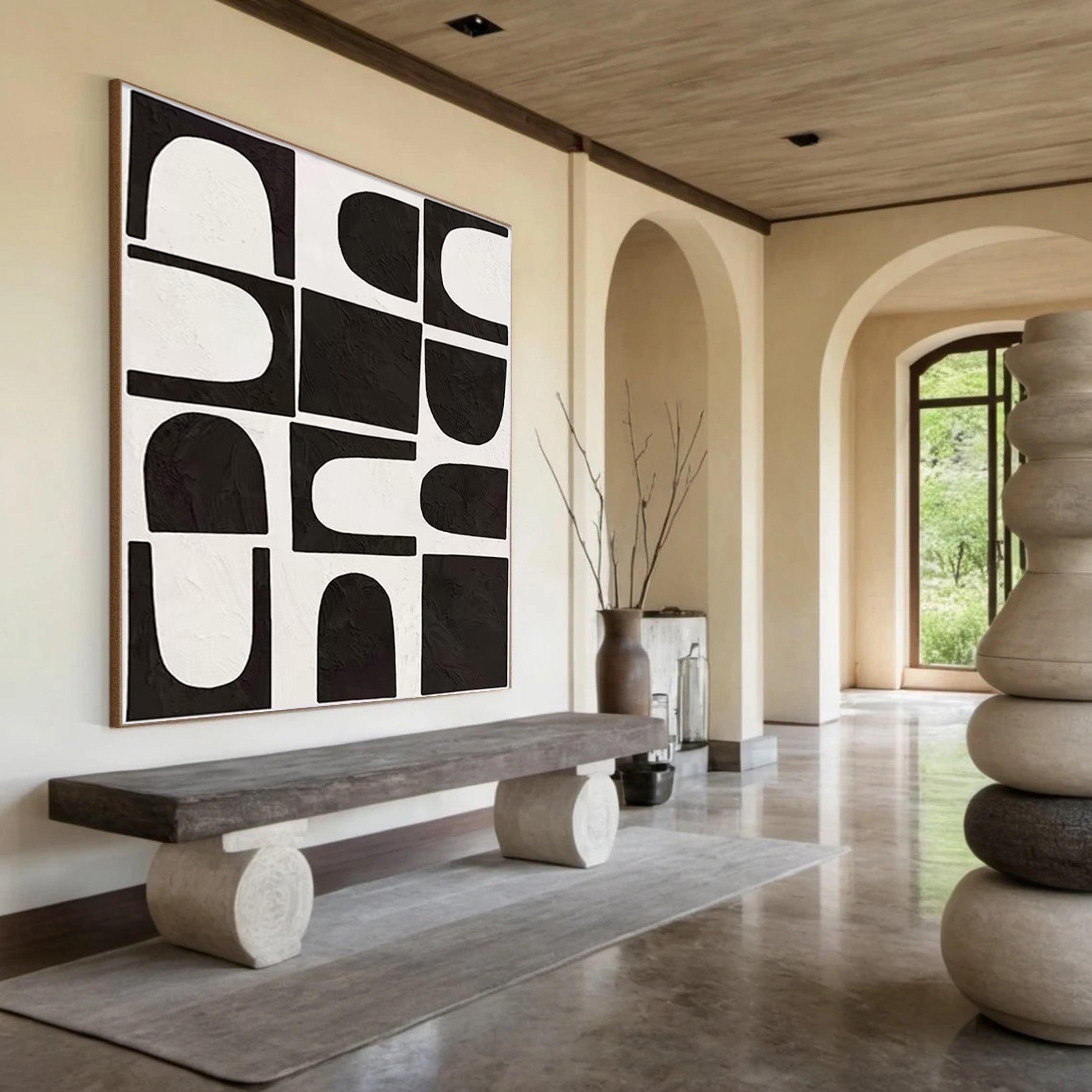 Black and White Painting, Textured Minimalist Grid Design #BGA 169