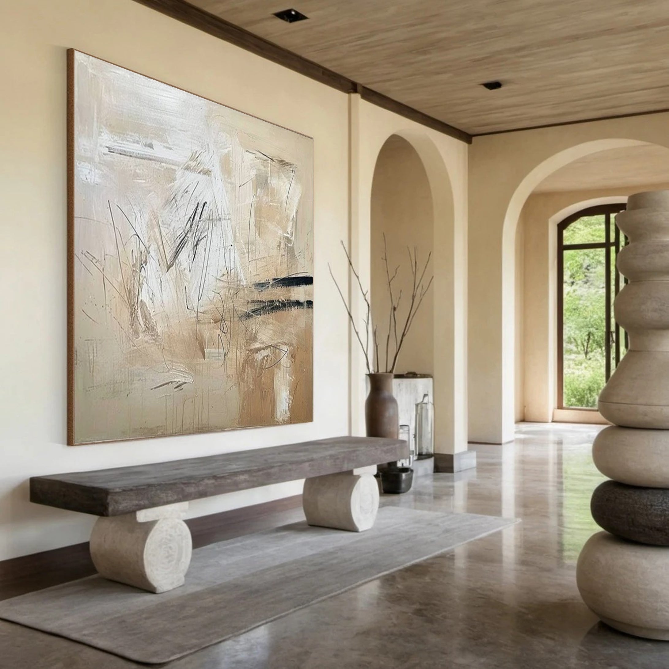 Beige Abstract Wall Art, Expressive Brushstrokes Canvas #BGA 135