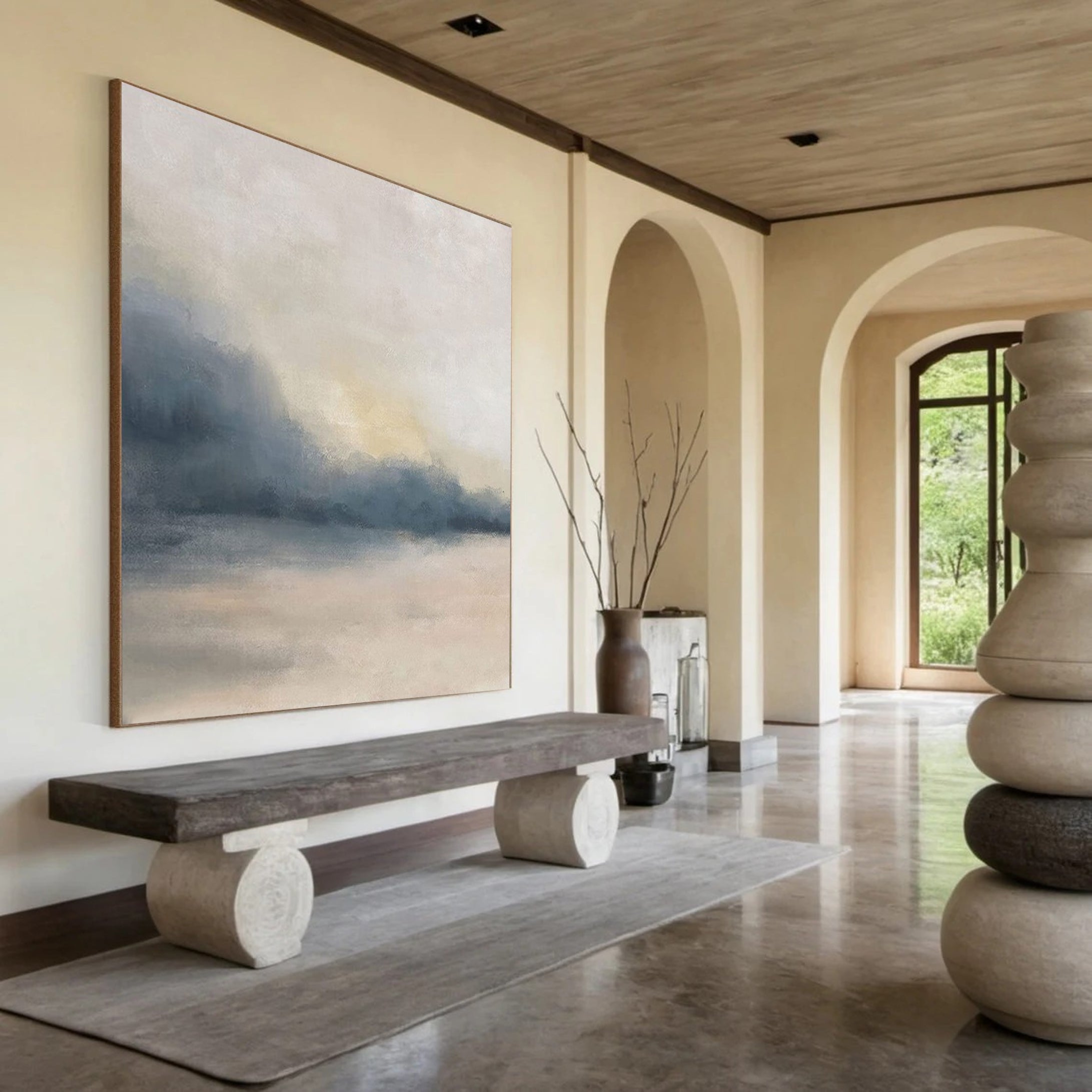Muted Horizon: Large Soft Color Abstract Landscape Art #BGA 137