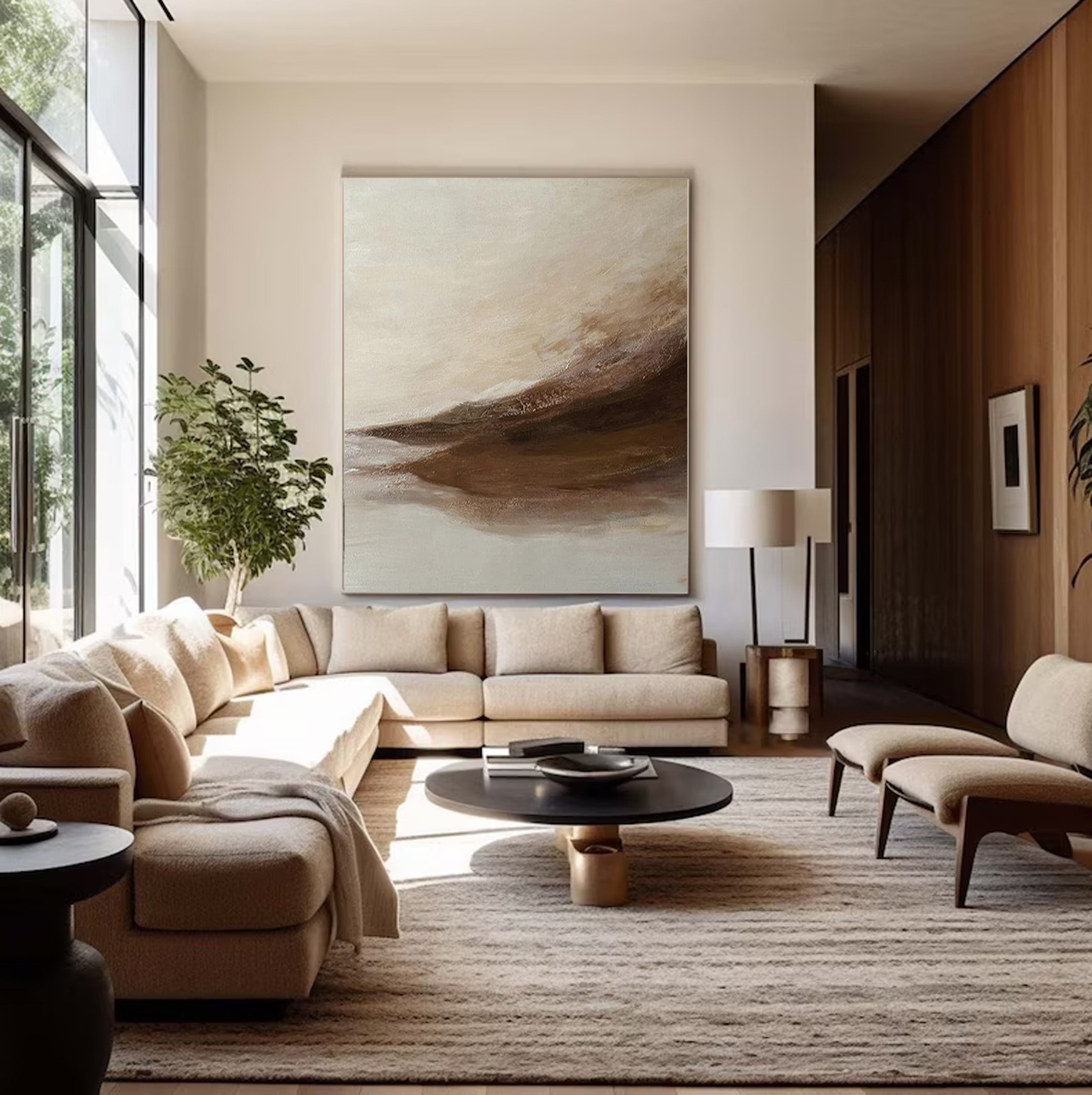 Beige Drift: Abstract Movement Art, Neutral Palette Canvas #BGA 128