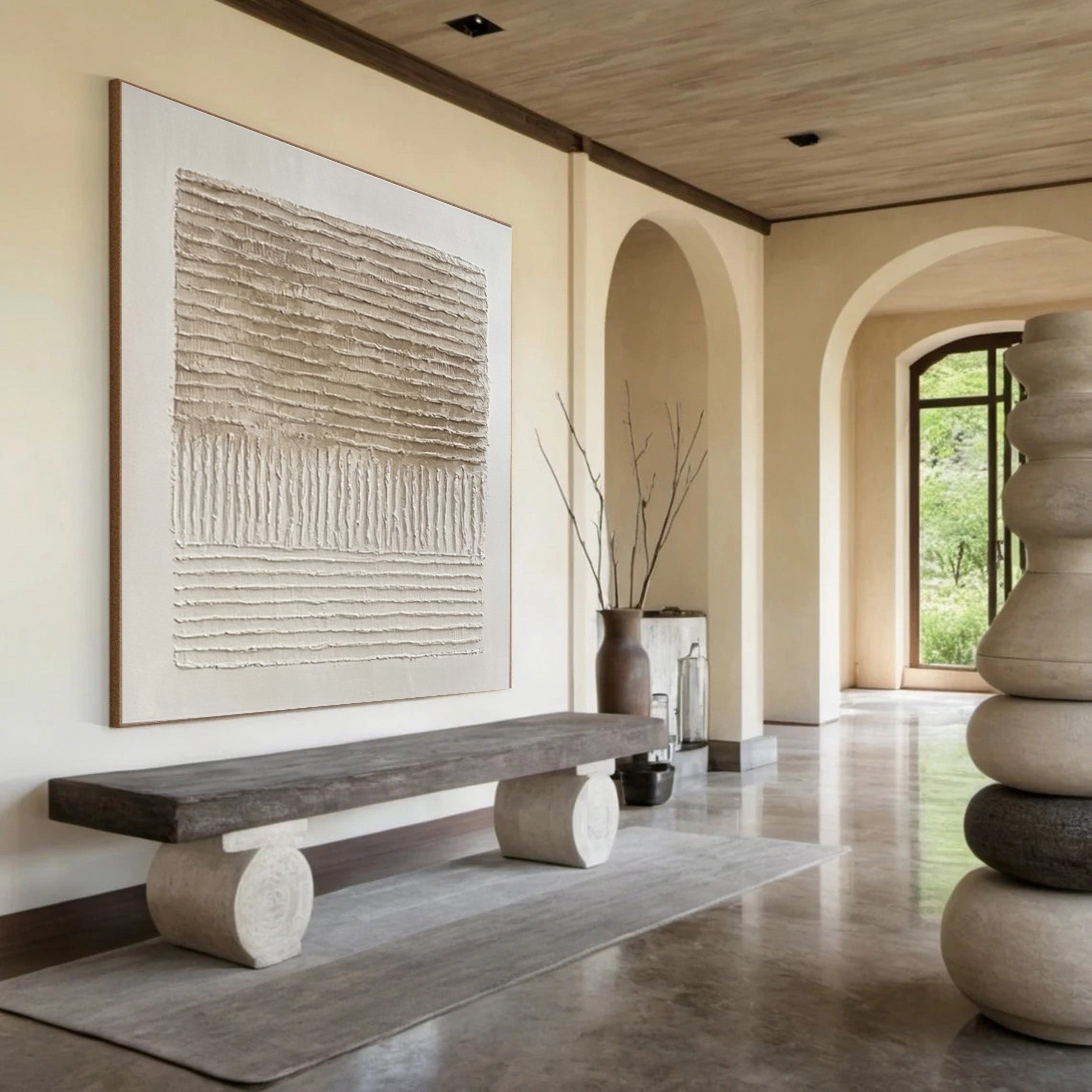 Neutral Art with Horizontal Impasto and Vertical Striations #BGA 197