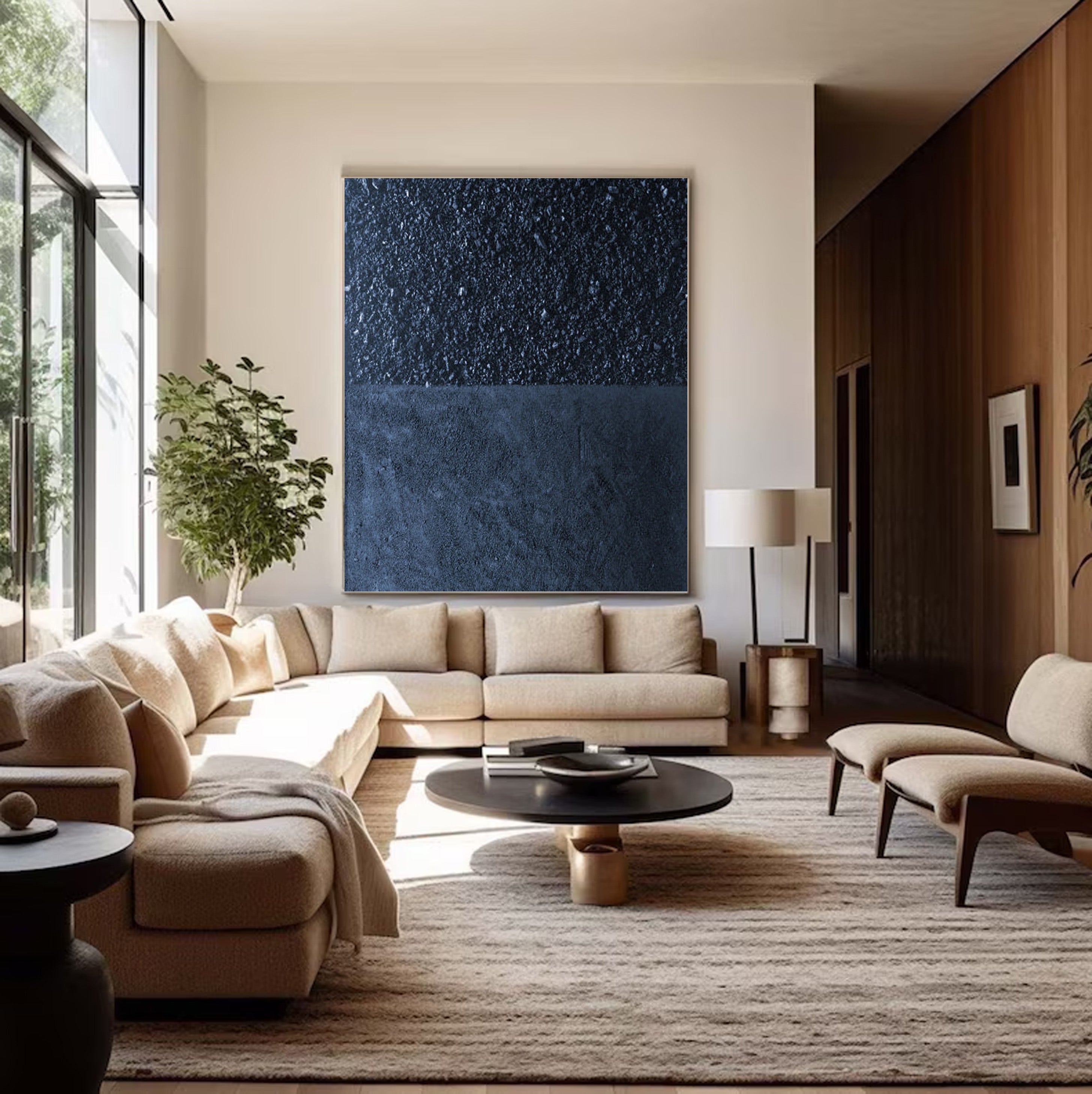 Midnight Texture: Minimalist Dark Art, Deep Blue Canvas #BGA 115