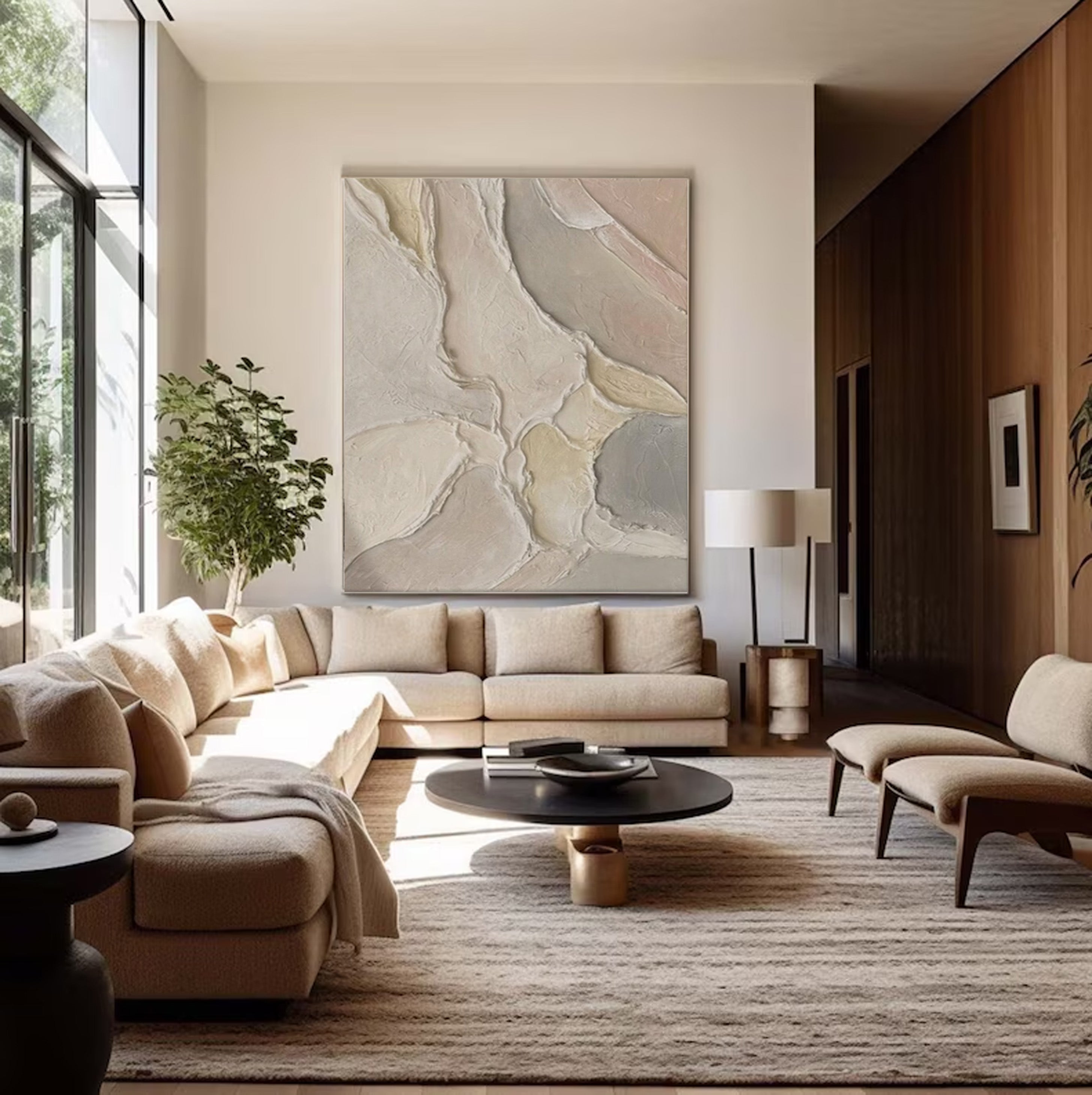 Beige White Gray Painting, Modern Abstract Wall Art #BGA 121