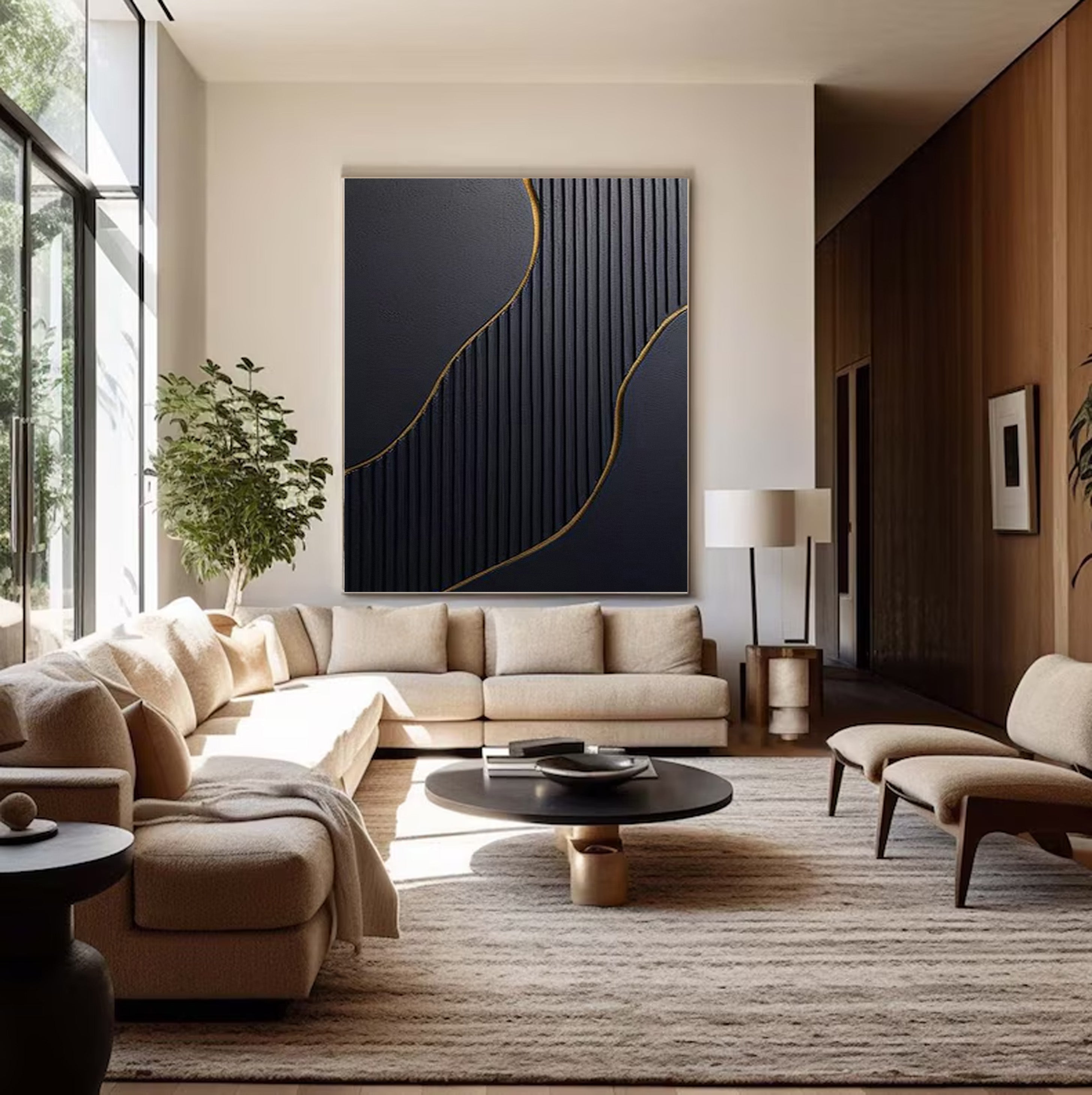 Gilded Geometry: Contemporary Abstract Art, Gold Line Design #BGA 113