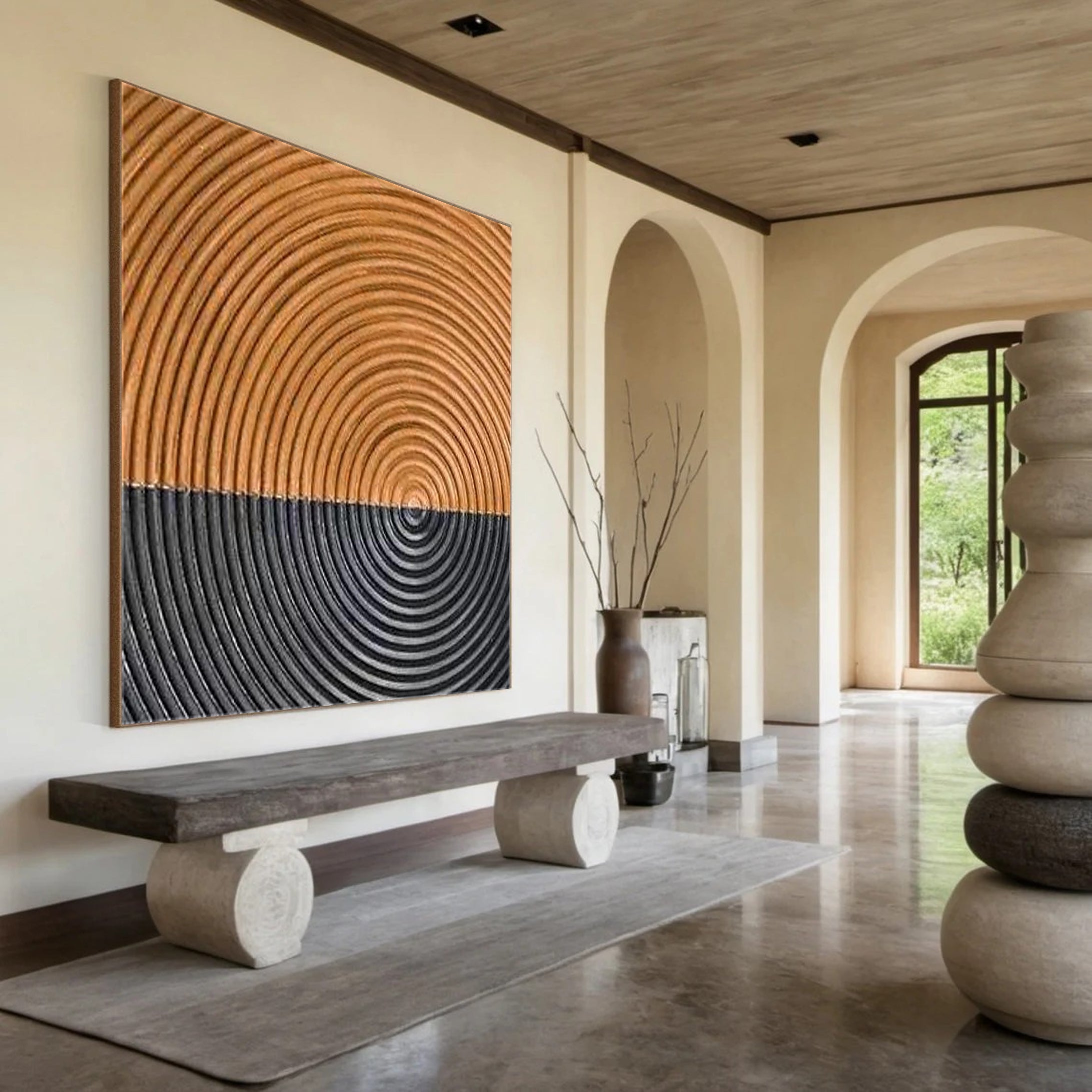 Binary Circles: Abstract Pattern Canvas, Two-Tone Radial Art #BGA 136