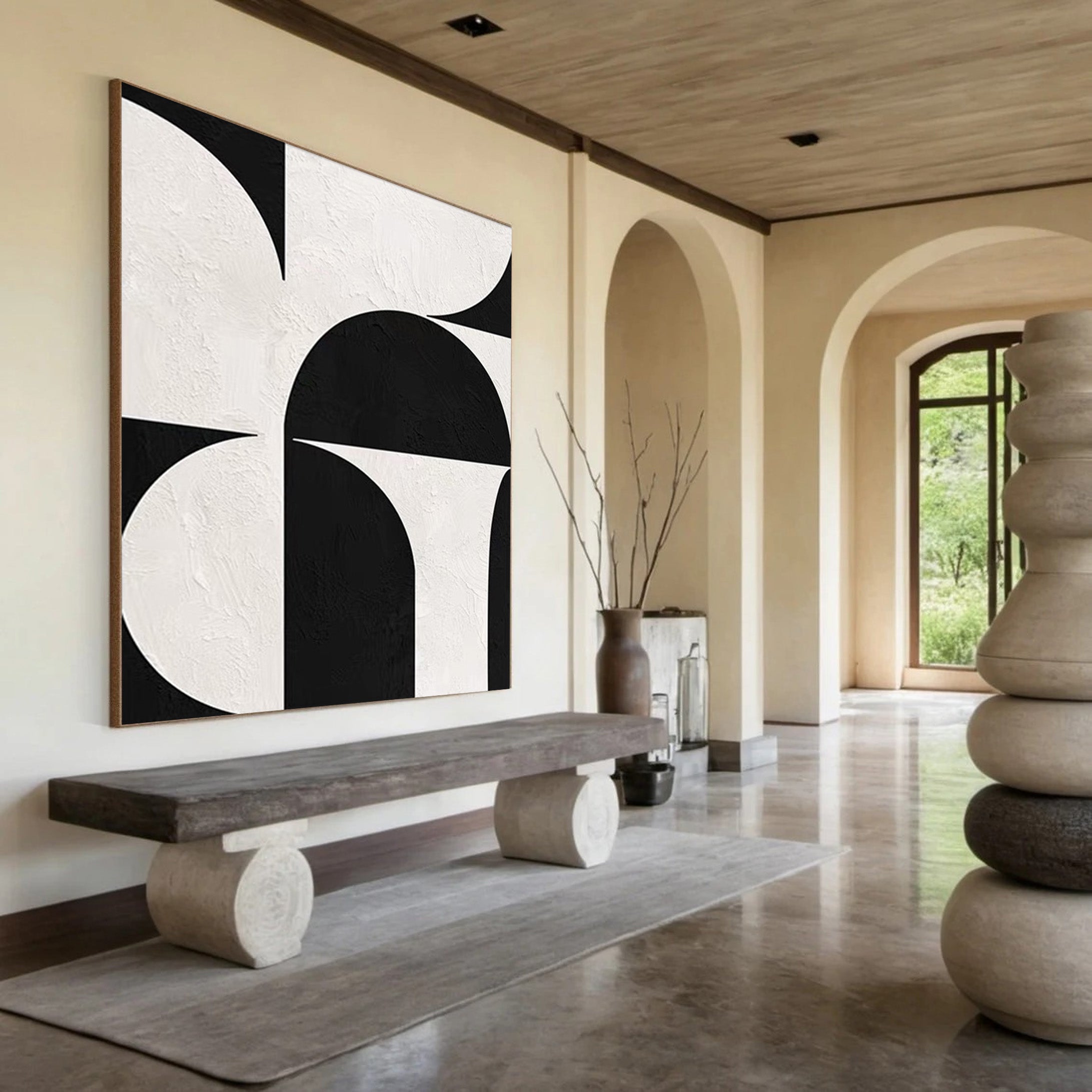 Minimalist Black and White Painting, Textured Geometric Forms #BGA 168