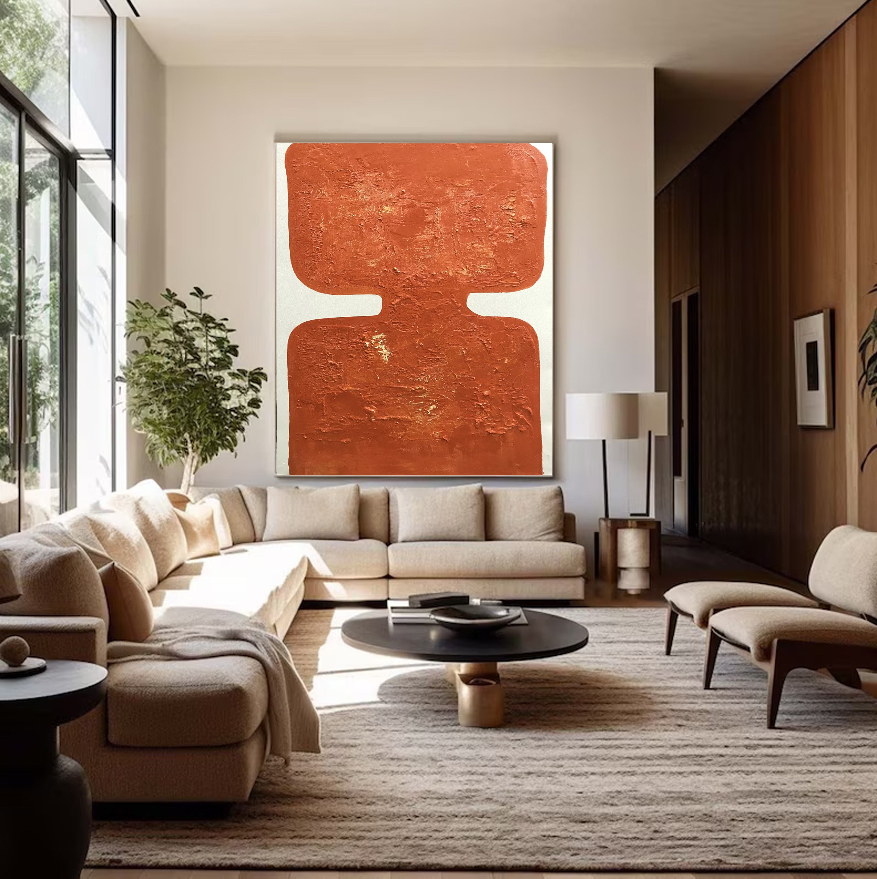 Warm Orange Painting, Architectural Abstract Wall Art #BGA 120