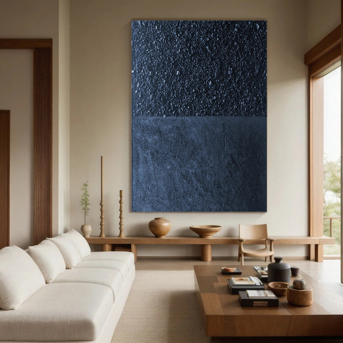 Midnight Texture: Minimalist Dark Art, Deep Blue Canvas #BGA 115