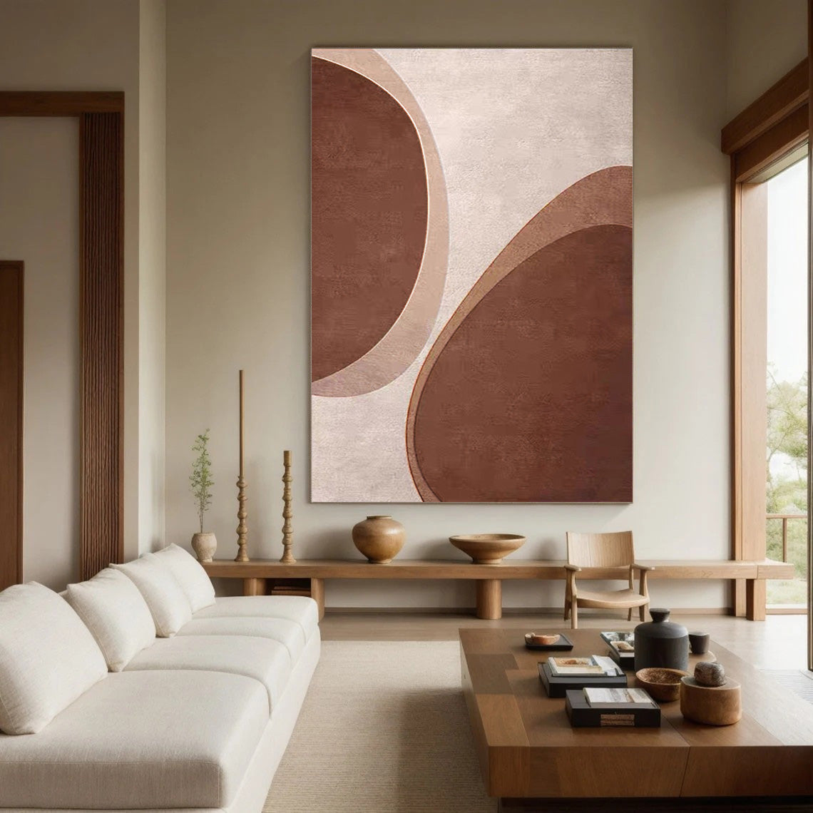 Reddish Brown Minimalist Abstract Wall Art, Organic Shapes #BGA 155