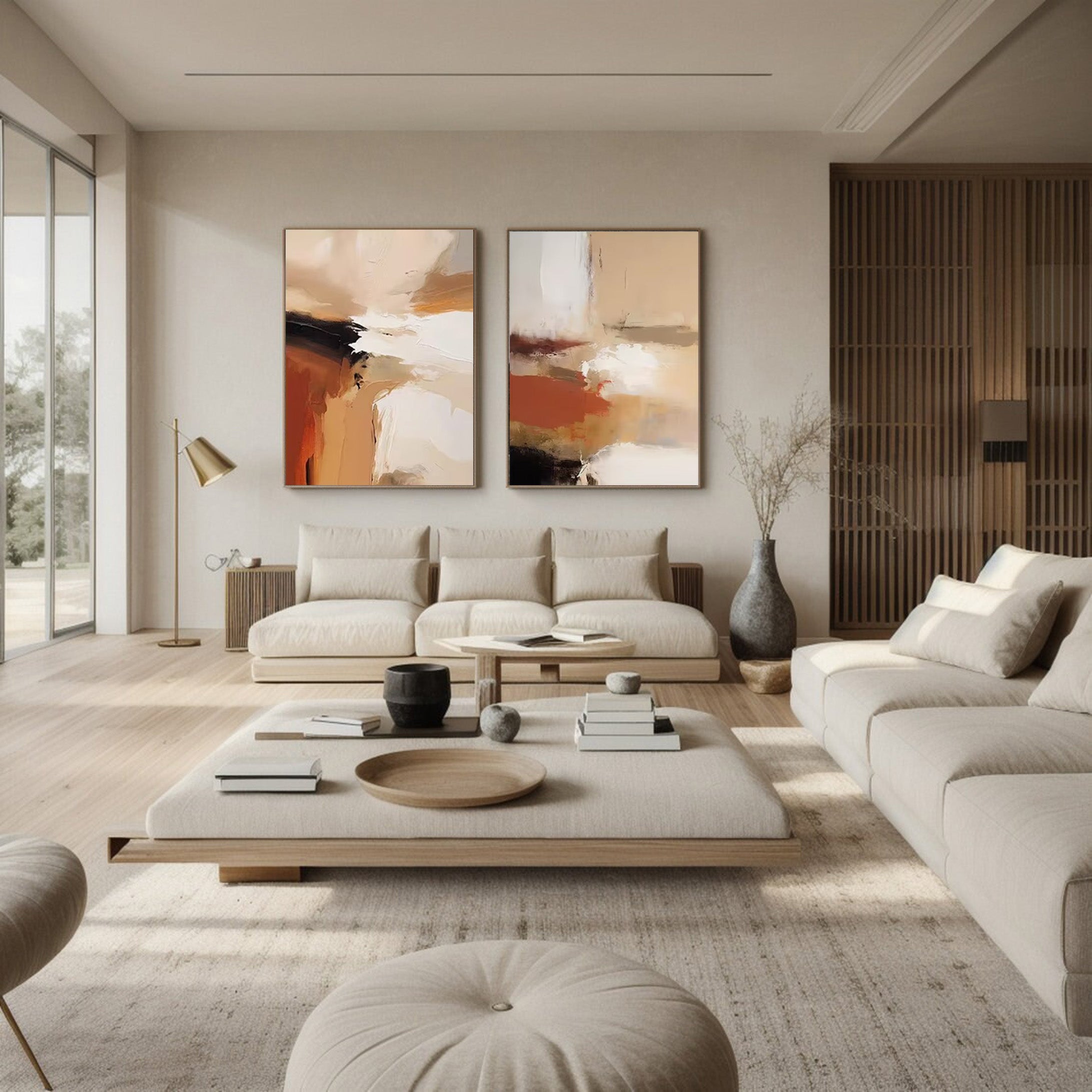 Warm Canvas: Set of 2 Abstract Art, Earthy Palette Design #BGA 130